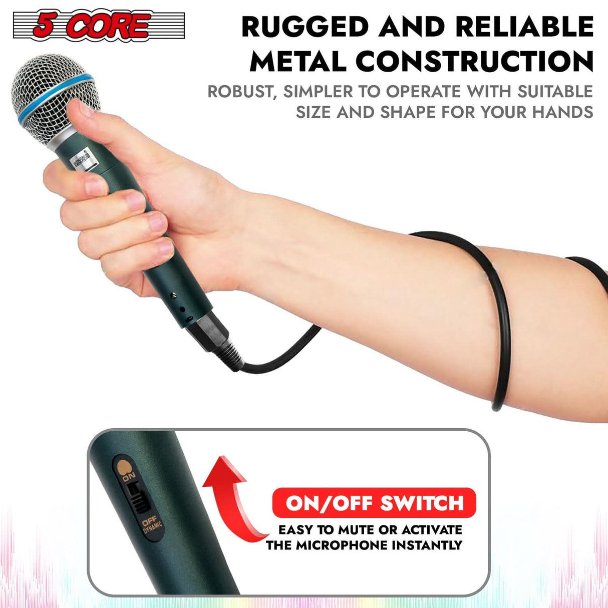 5 Core Microphone Dynamic Karaoke XLR Mic Cardioid Unidirectional Handheld Wired Singing Microfono