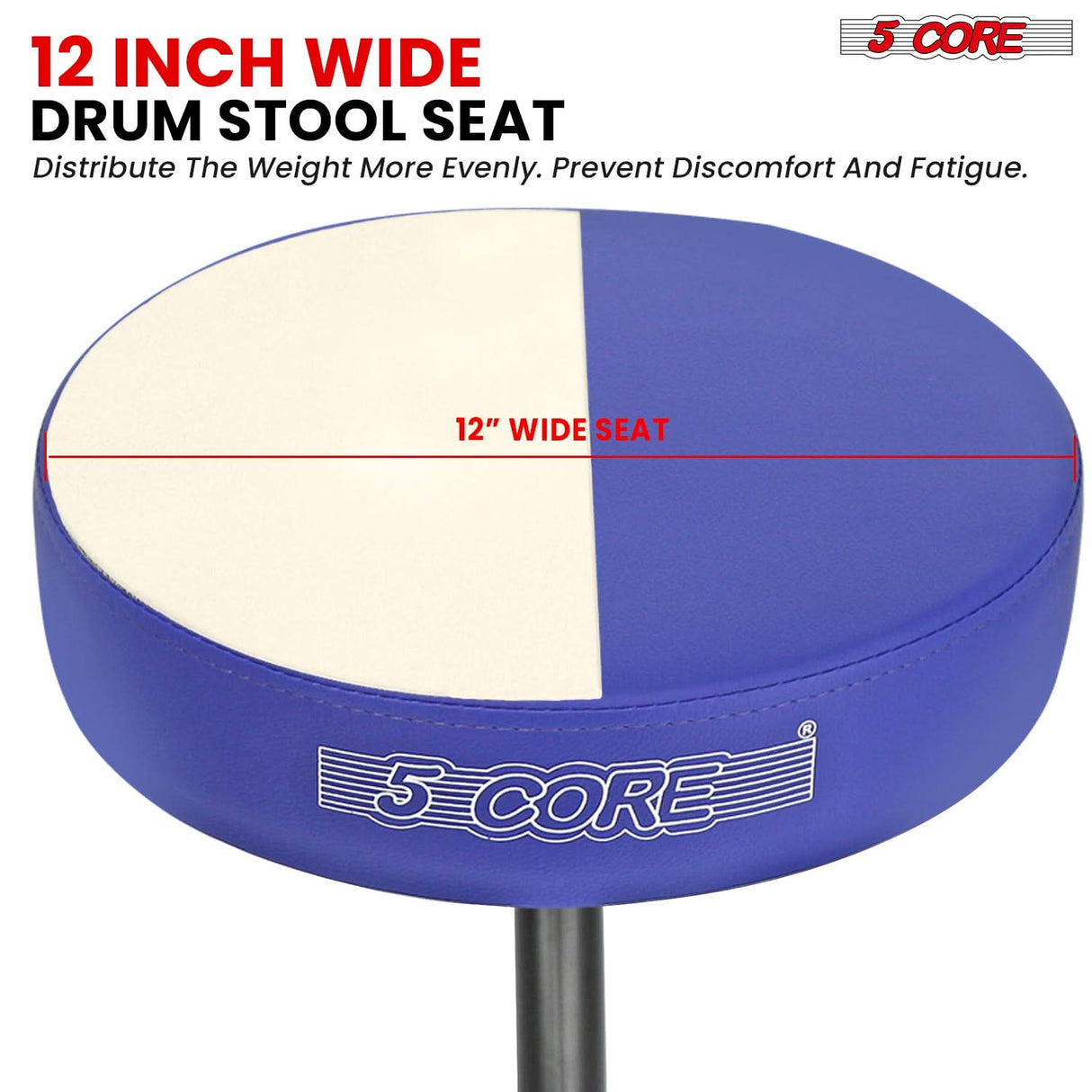 5 Core Drum Throne 3" Thick Padded Memory Foam Comfortable Drummer Stool 330Lb Capacity Adjustable