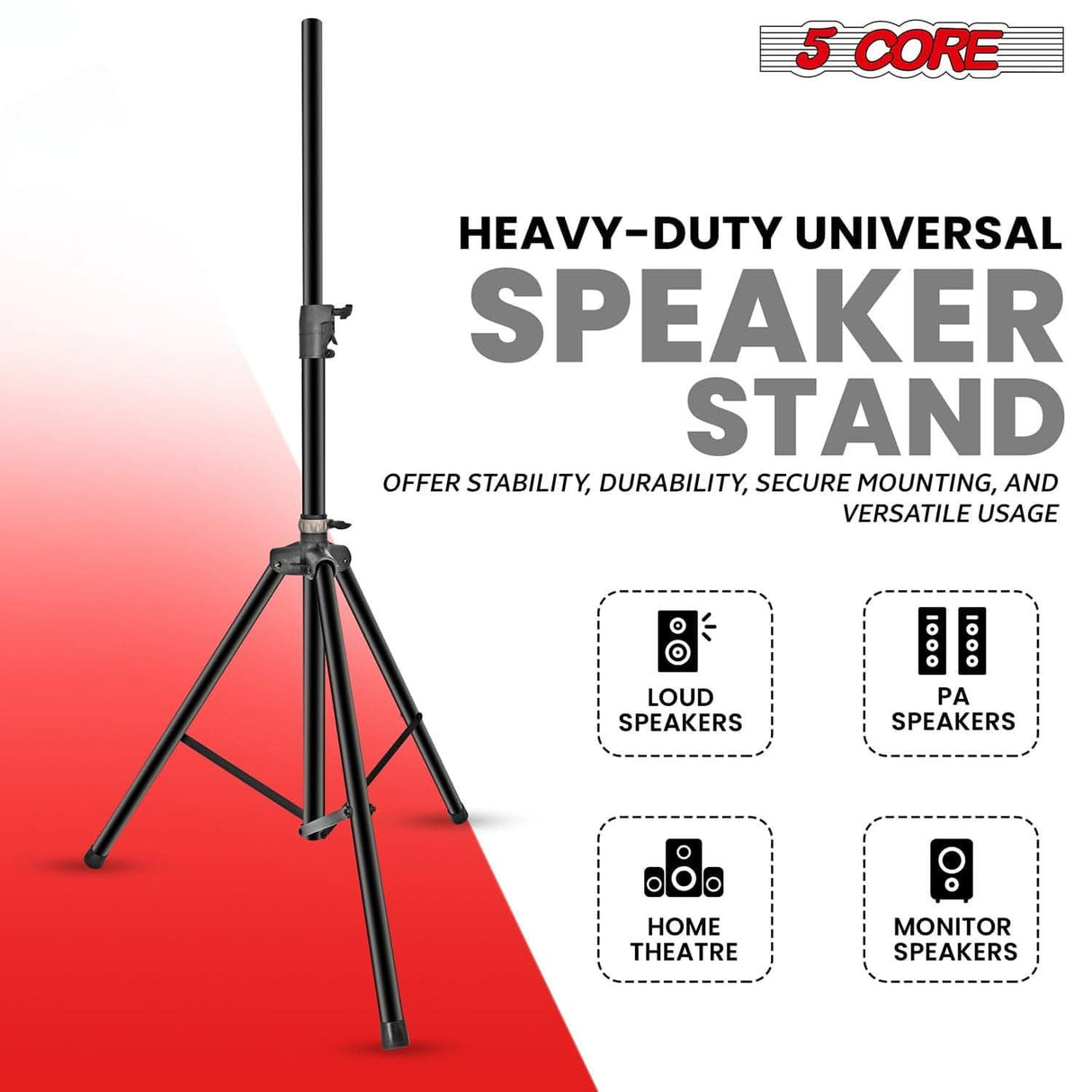 5Core air-lift speaker tripod with smooth height adjustment feature