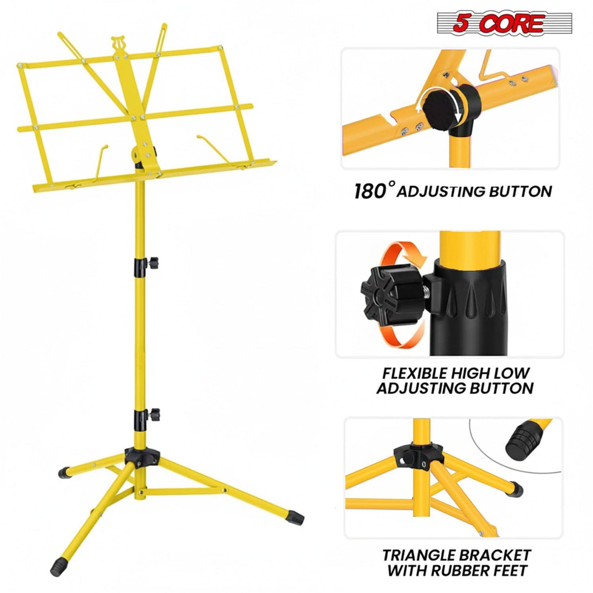 5 Core Music Stand Adjustable 57" Desktop Book Stands Sheet Holder All Metal Portable Bookstand