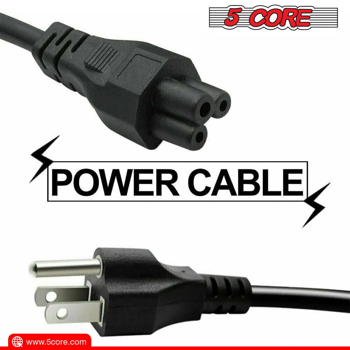 5Core AC Power Cord US Standard Plug End View