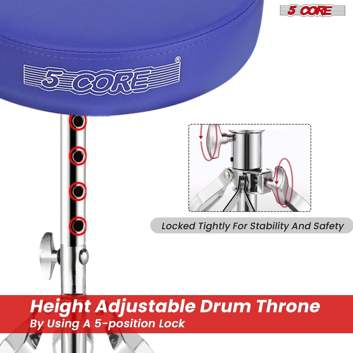 5Core padded drum throne with adjustable height and drumming pad