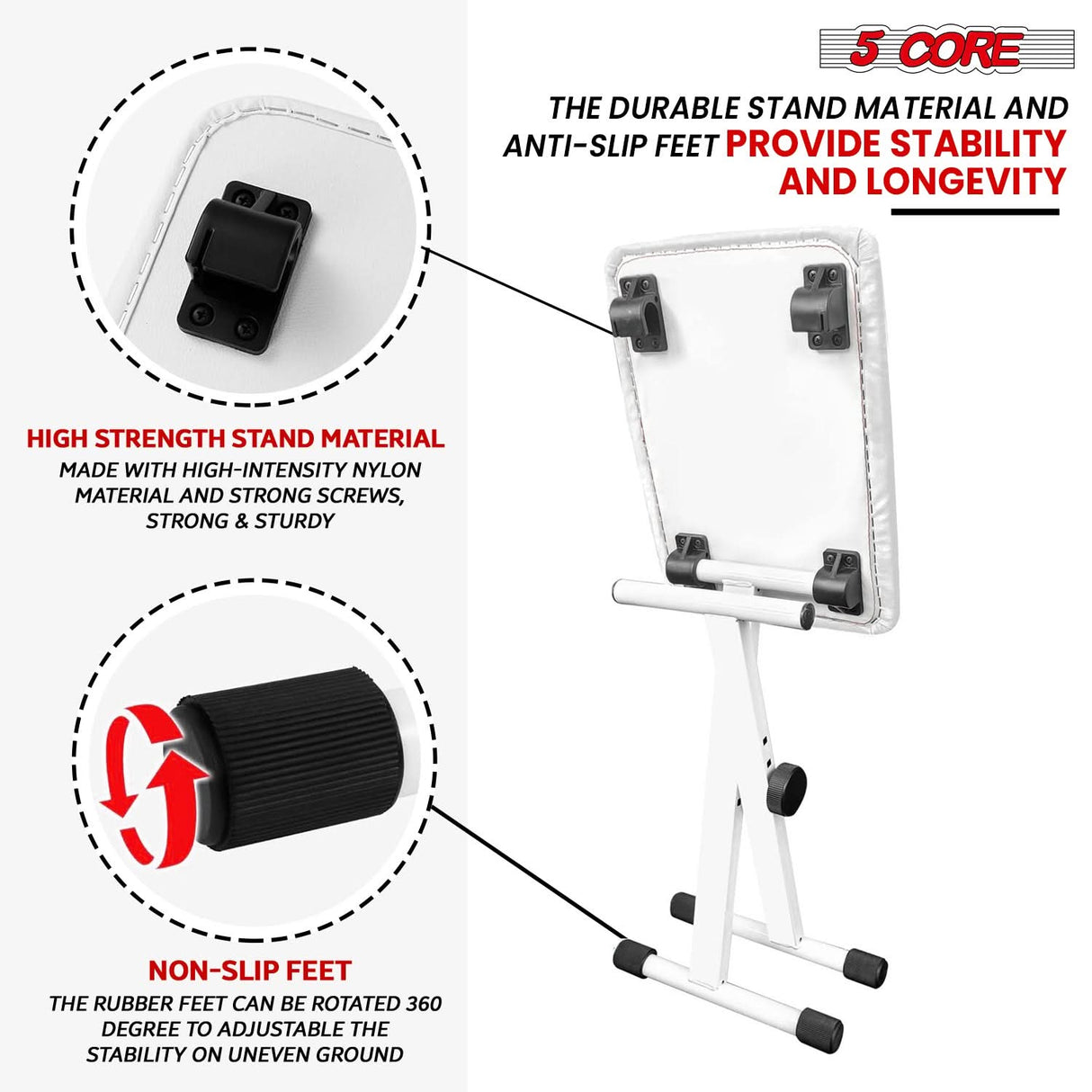 5 Core keyboard bench foldable portable piano seat front angle