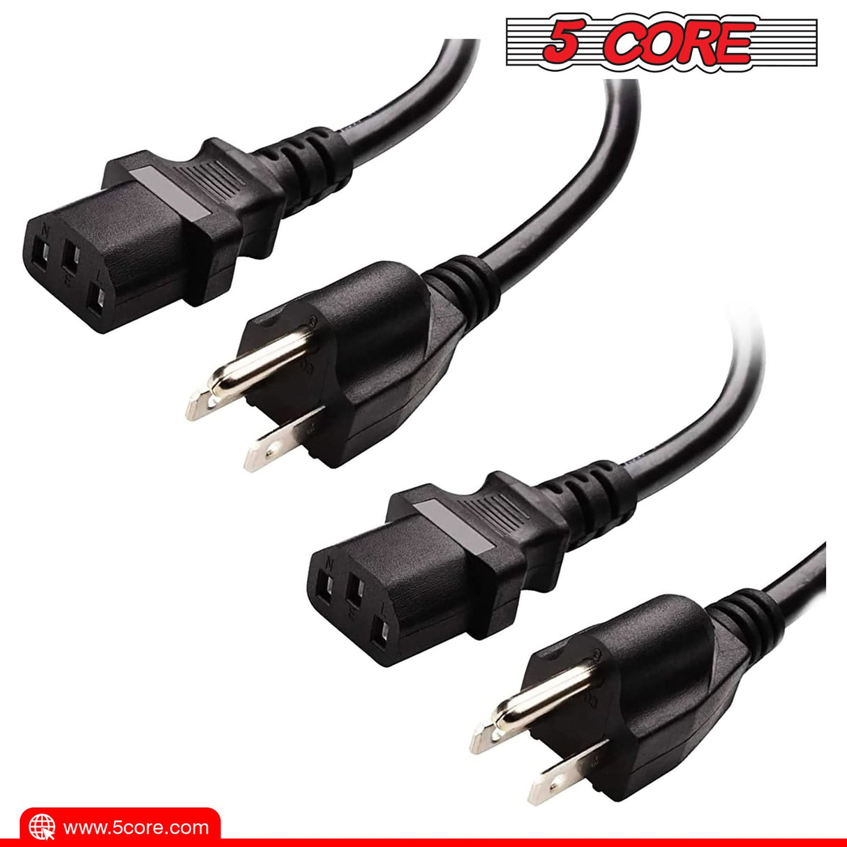 5Core AC Power Extension Cord US standard plug detail view