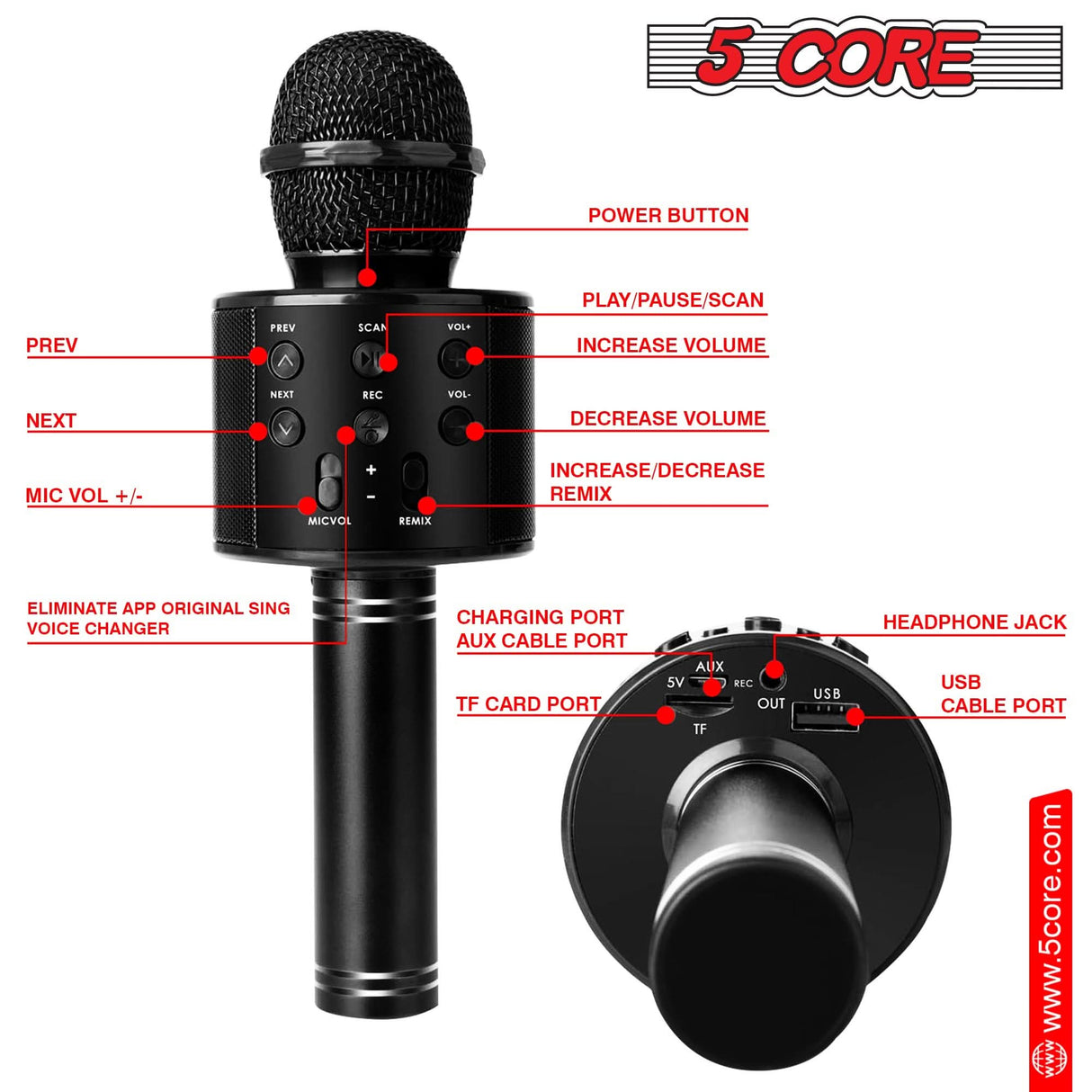 5 Core Microphone Wireless Karaoke Mic With Speaker 3 in 1 Portable Bluetooth Microfono Inalambrico BLACK & BLUE