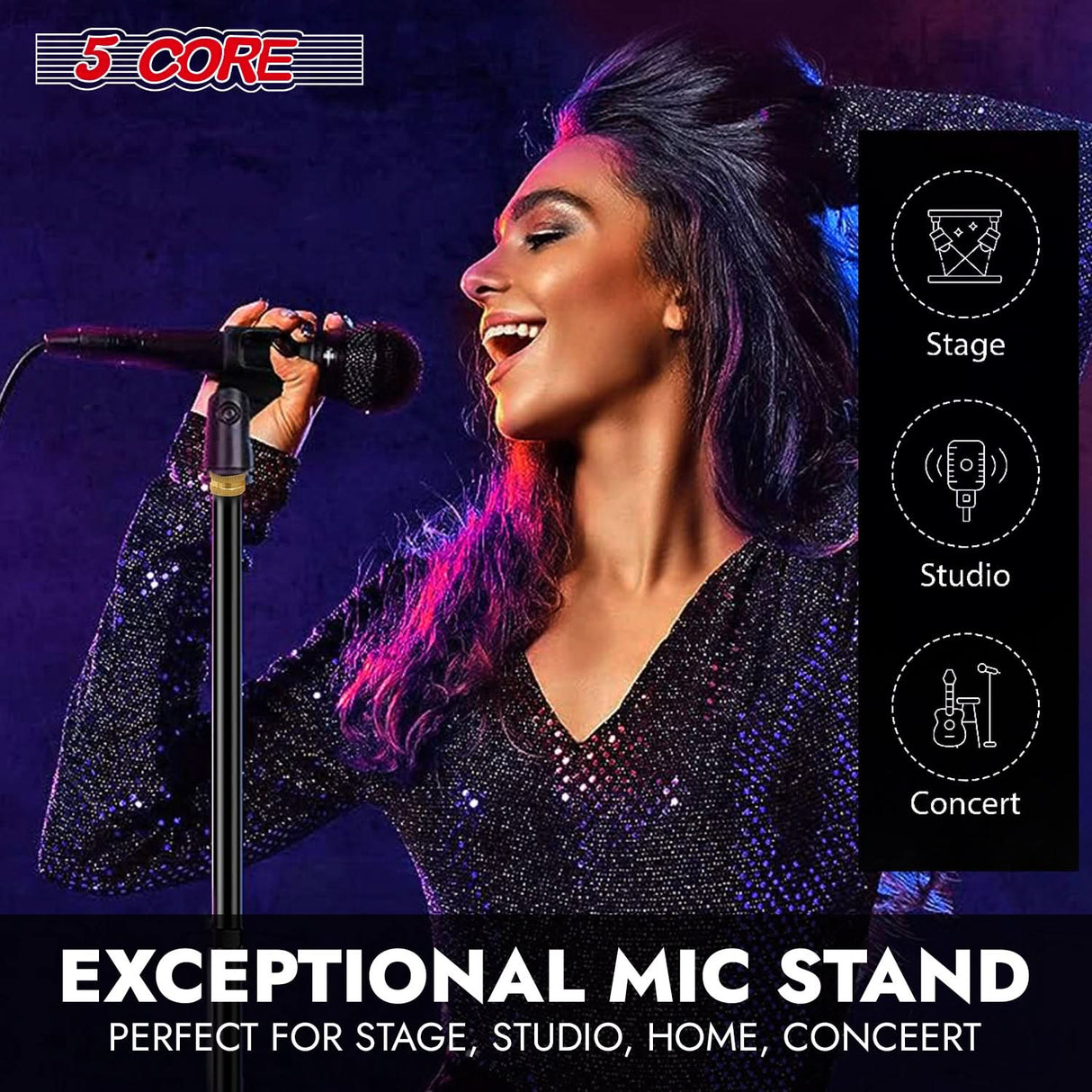 5 Core Mic Stand Pair Round Base Height Adjustable Universal Microphone Mount Stands