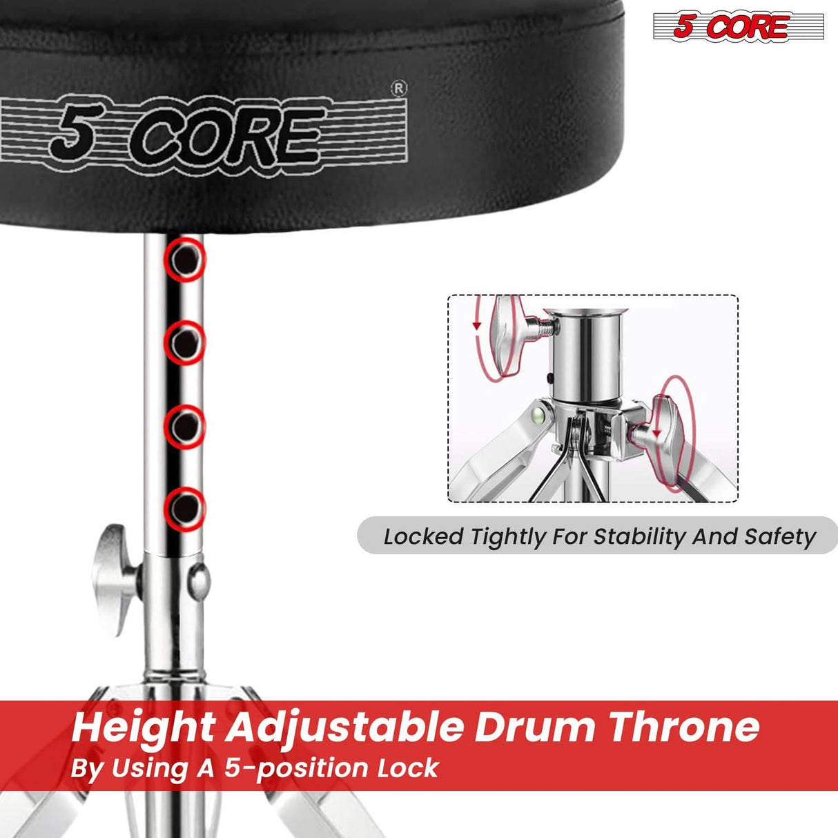 Comfortable 5Core throne set for drummers featuring cushioned stool and stand