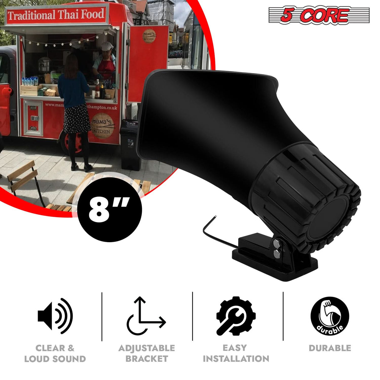 5 Core PA Horn Speaker 4Pcs 8 Inch 65W Loud Audio Outdoor Speakers System 8Ohm Reflex Megaphone