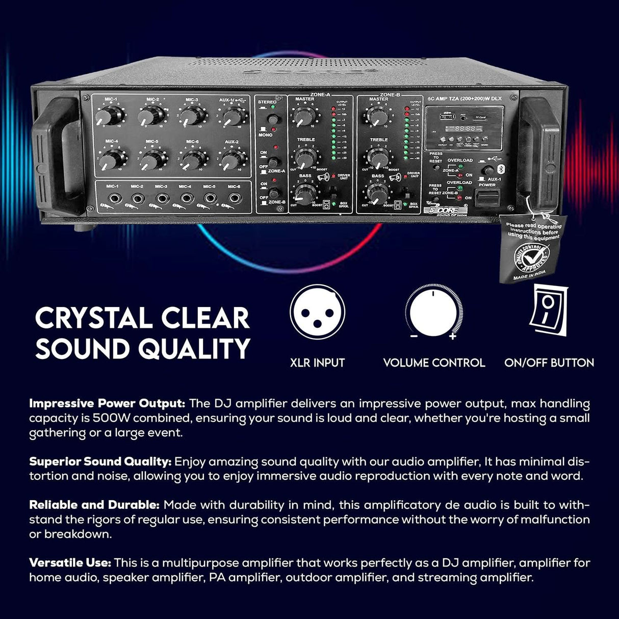 5Core Amp 500W Amplifier Home Audio PA Bass DJ Stereo Receiver Rack Mount Passive Speaker Amplificador