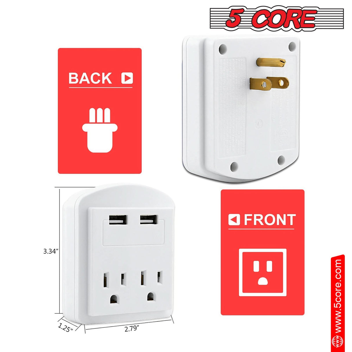 5 Core power plug with surge protector for safe charging while traveling