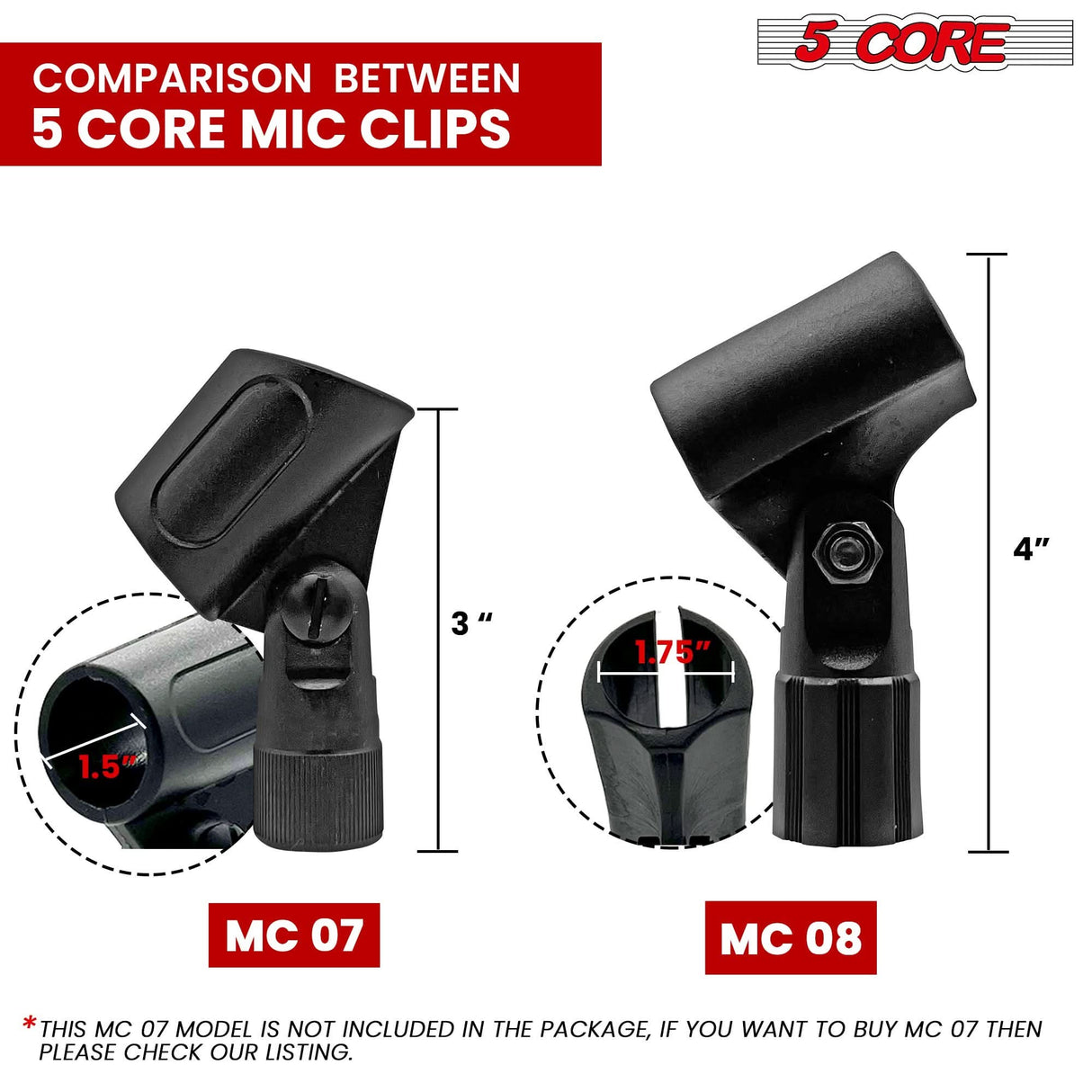 Mic clip holders with adapter screws included for 5/8 to 3/8 inch threads