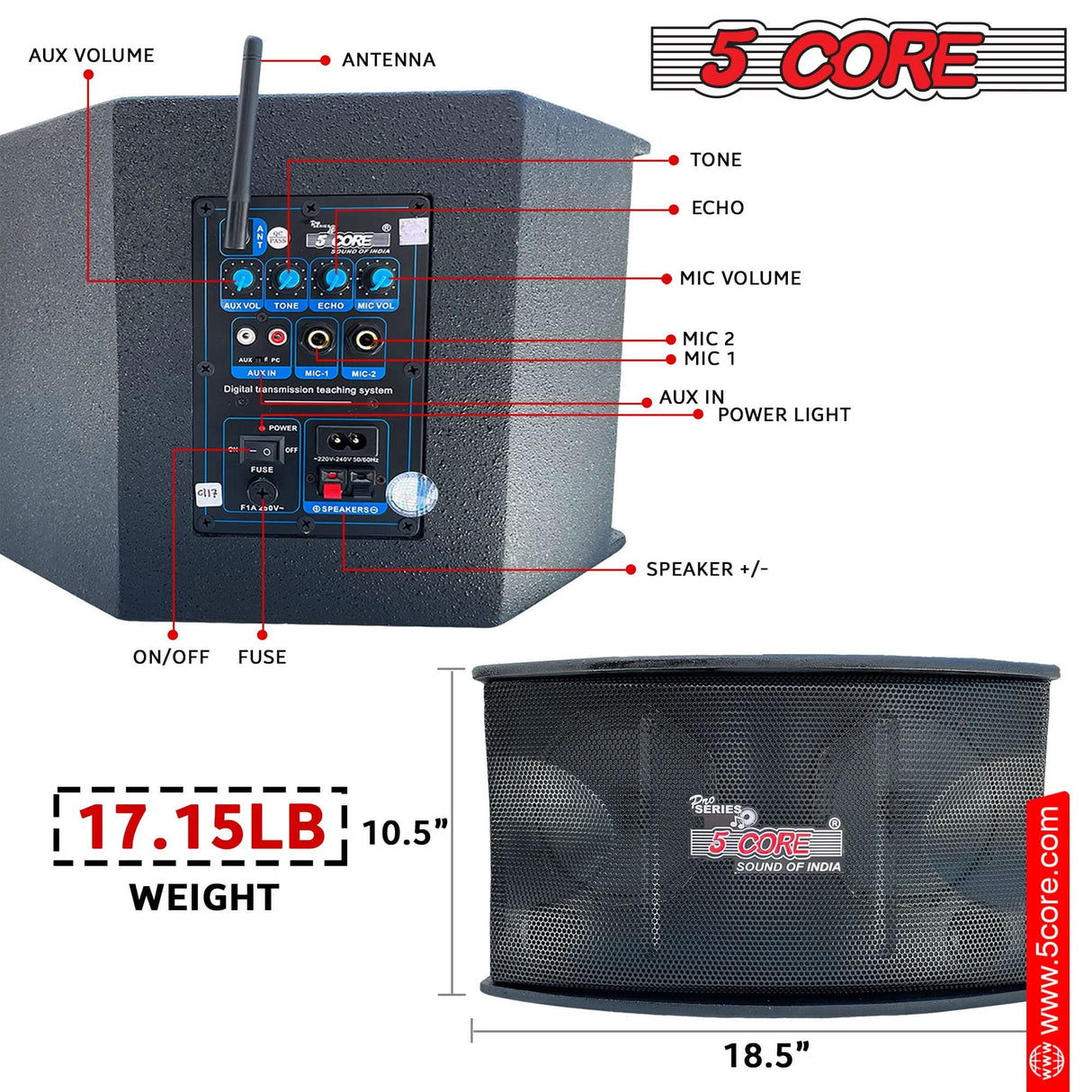 5Core voice amplifier 200W with wireless lavalier microphone and portable PA speaker system