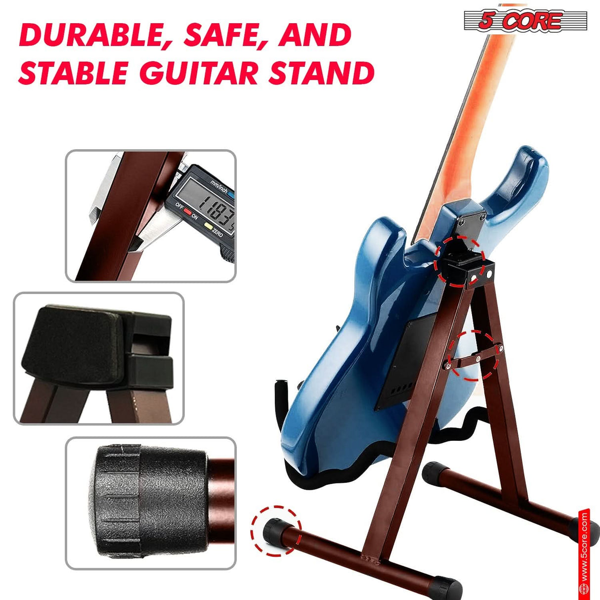 Stable 5Core brown stand for supporting various types of guitars