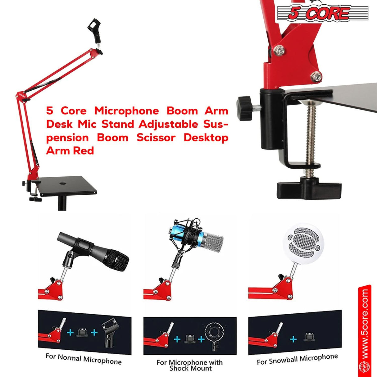 Desk mic stand with suspension boom arm and clamp by 5Core RED