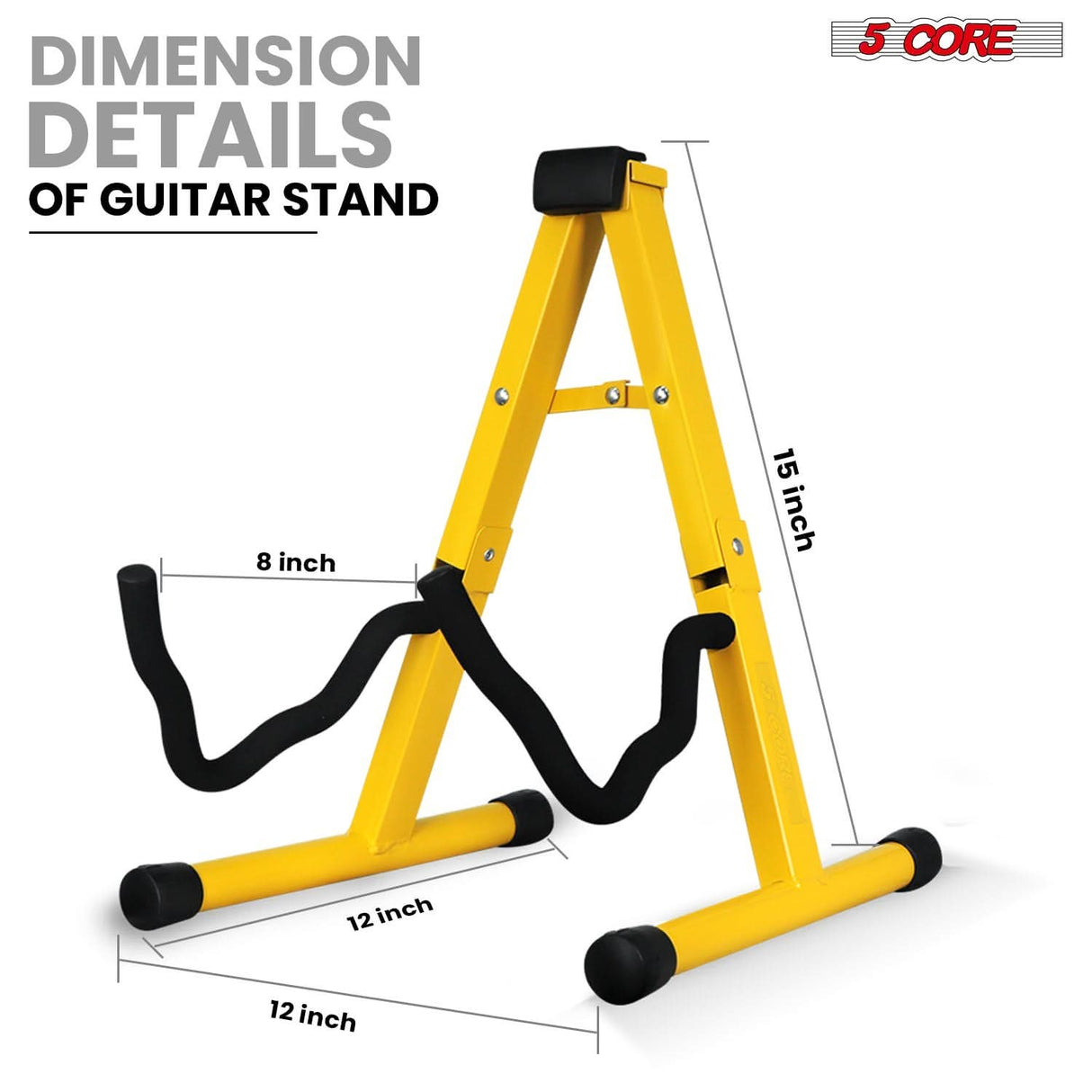 Stable 5Core yellow guitar rack with rubber padding and floor-safe base