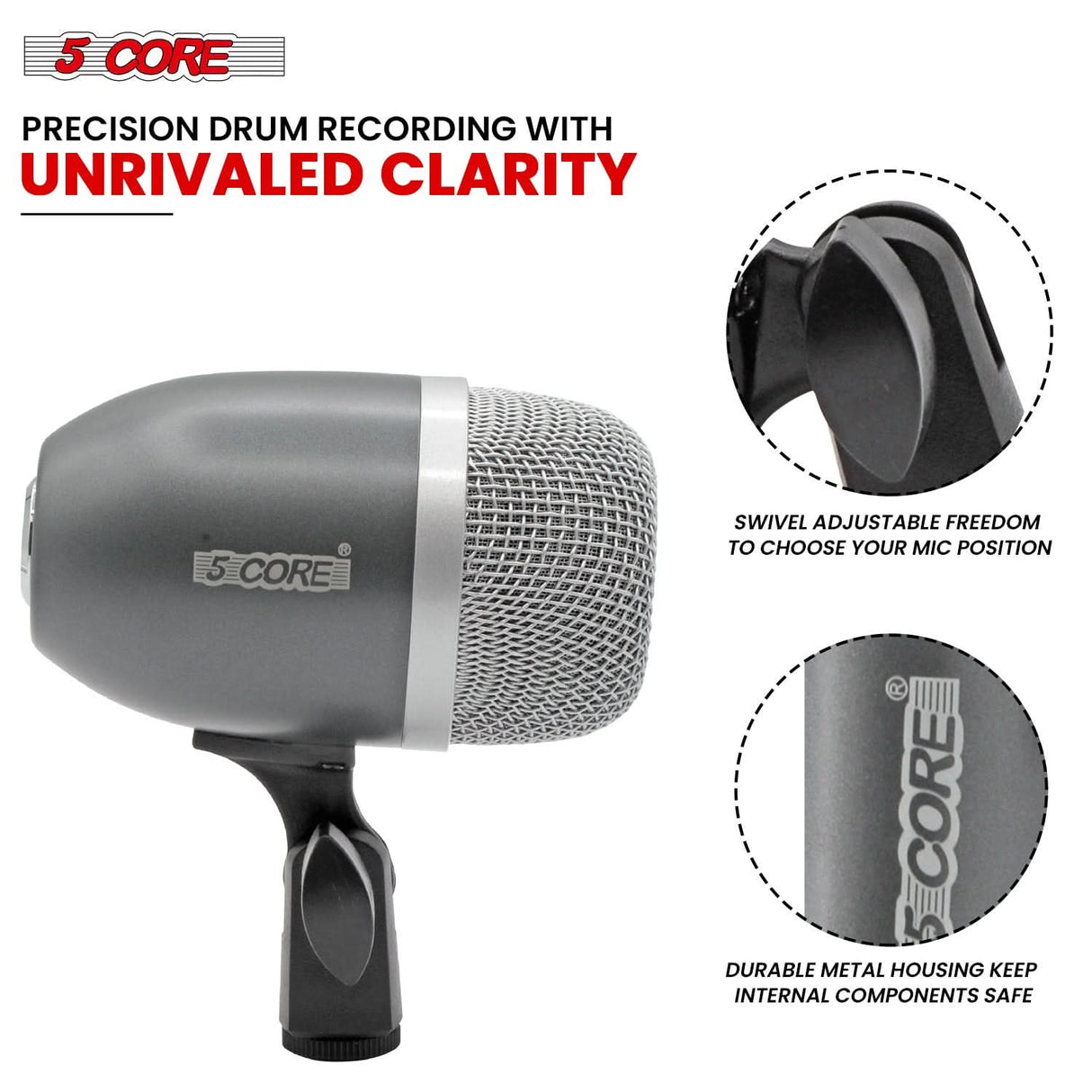 Durable 5Core mic in grey with cardioid pickup for focused sound capture