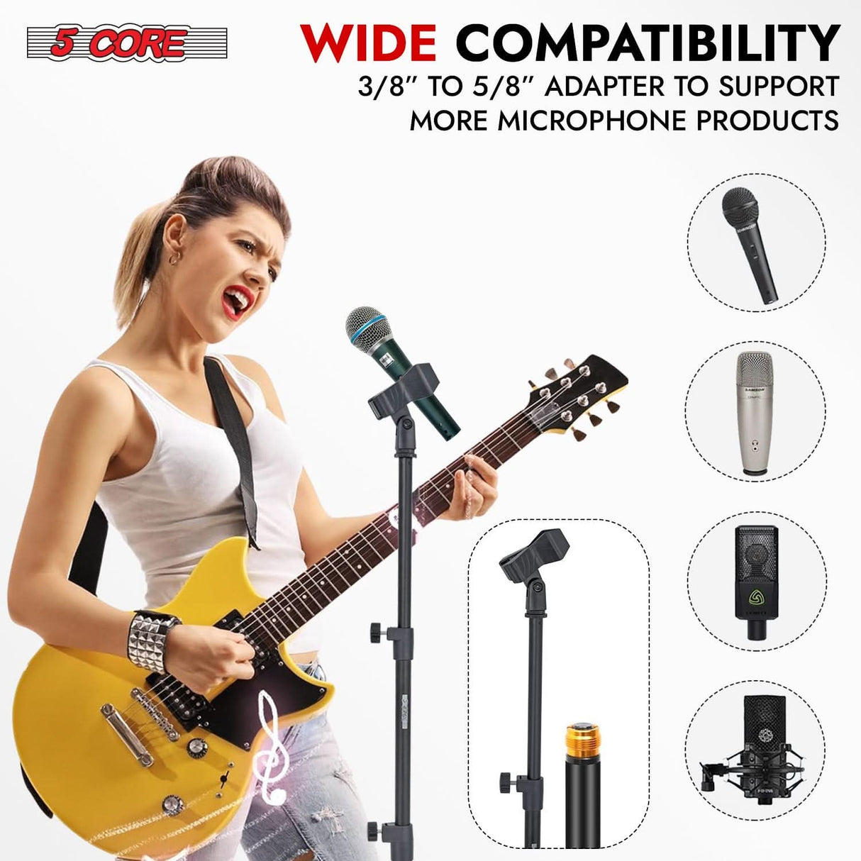 5Core Mic Stand Pair Floor Adjustable Universal Heavy Duty Microphone Stands Round Base Soporte De micrófono