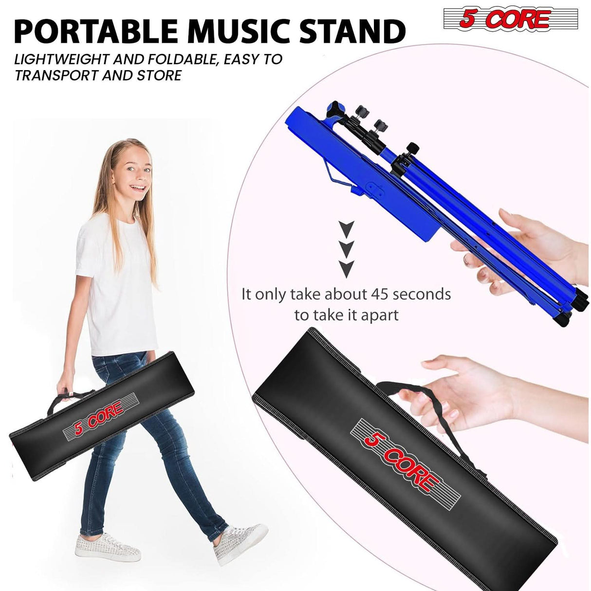 5 Core Music Stand Adjustable Desktop Book Stands Portable Sheet Holder All Metal Foldable Bookstand