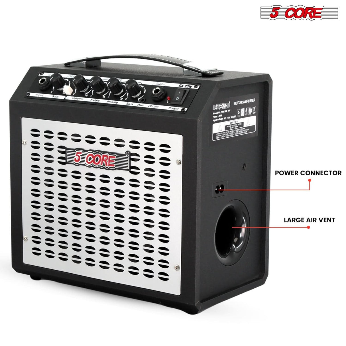 5 Core Guitar Amp 20W Electric Portable Mini Amplifier w Built in 6.5" Speaker Aux Headphone Jack