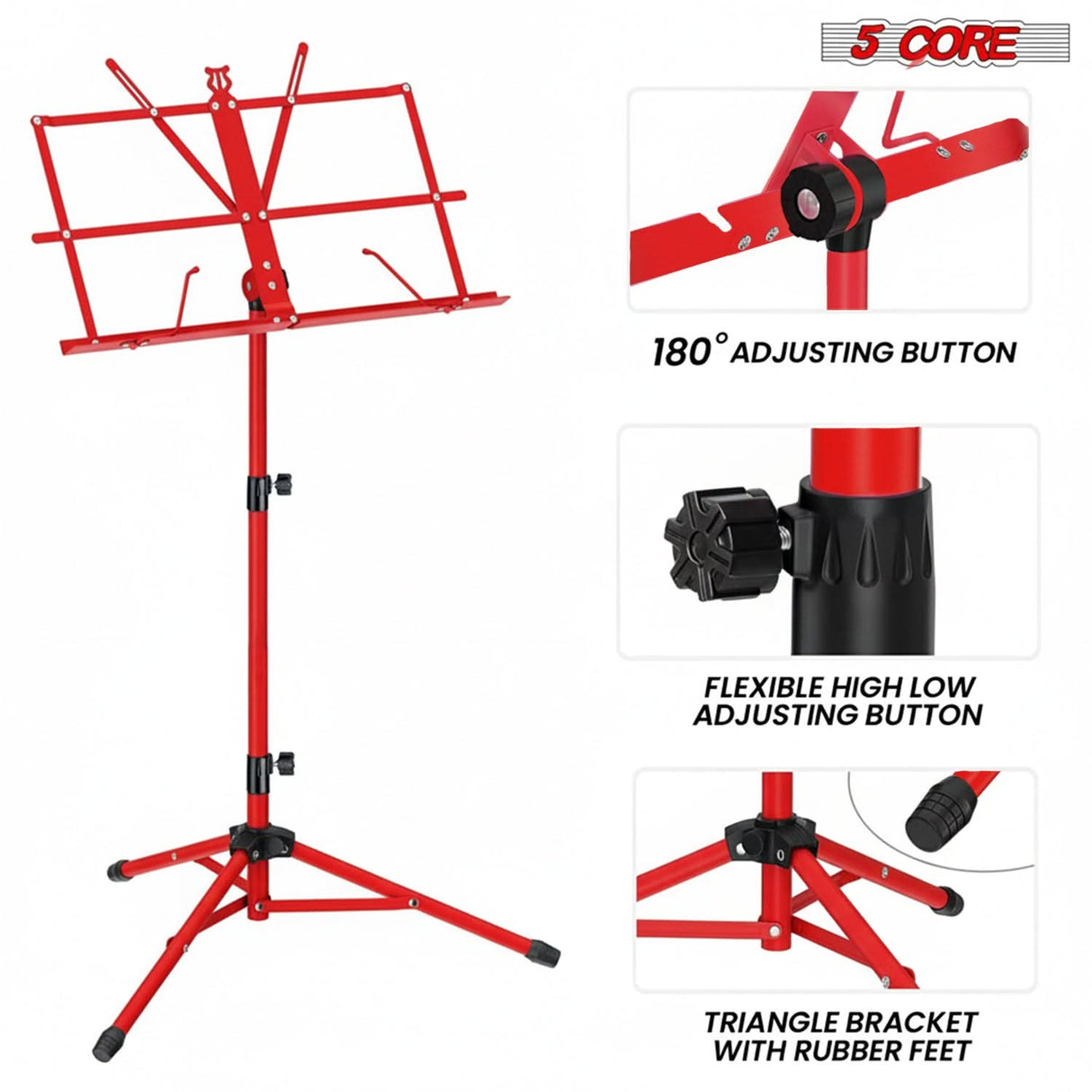 5 Core Music Stand Adjustable Desktop Book Stands Portable Sheet Holder All Metal Foldable Bookstand