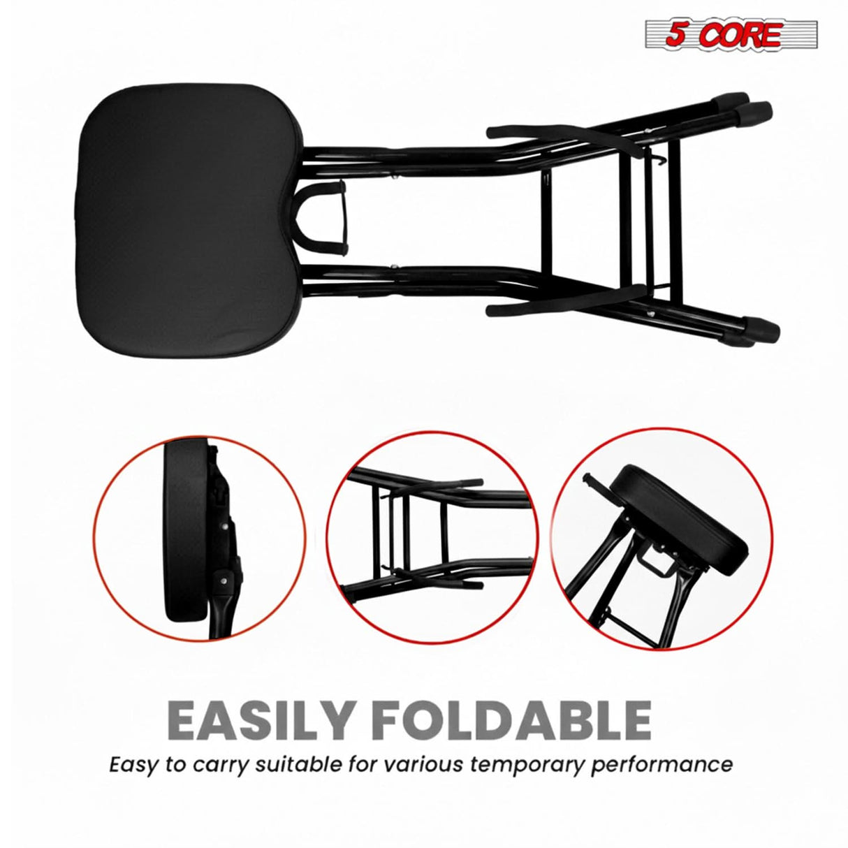 5Core Guitar Stool 3.15" Padded Chair Foldable Heavy Duty Music Seat Built in Foot Rest Guitar Stand