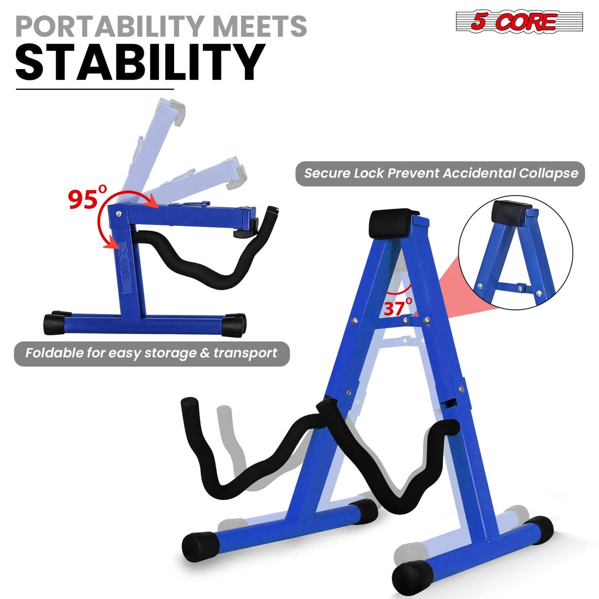 5 Core Guitar Stand A Frame w Soft Foam Arm Non Slip Rubber for Acoustic Electric Bass Ukulele