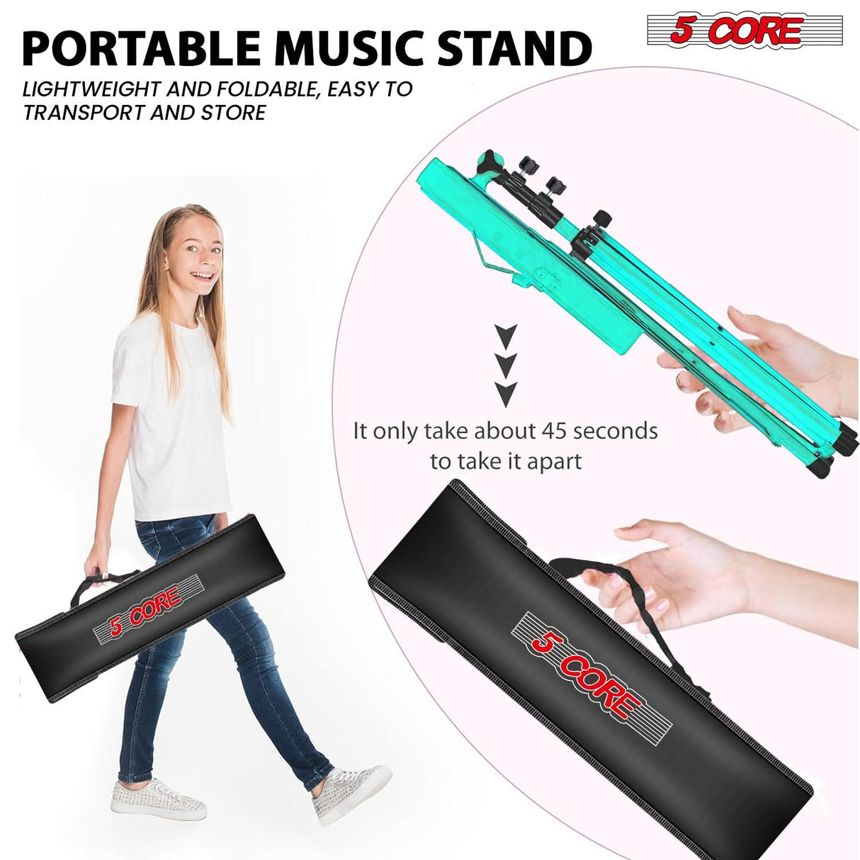 5 Core Music Stand Adjustable 57" Desktop Book Stands Sheet Holder All Metal Portable Bookstand