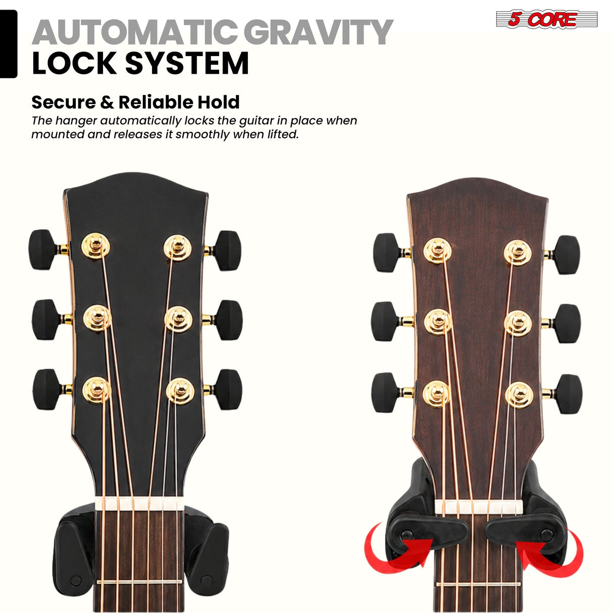 5Core Guitar Wall Mount Hanger Adjustable Display Wall Hook Holder Hard Wood Base