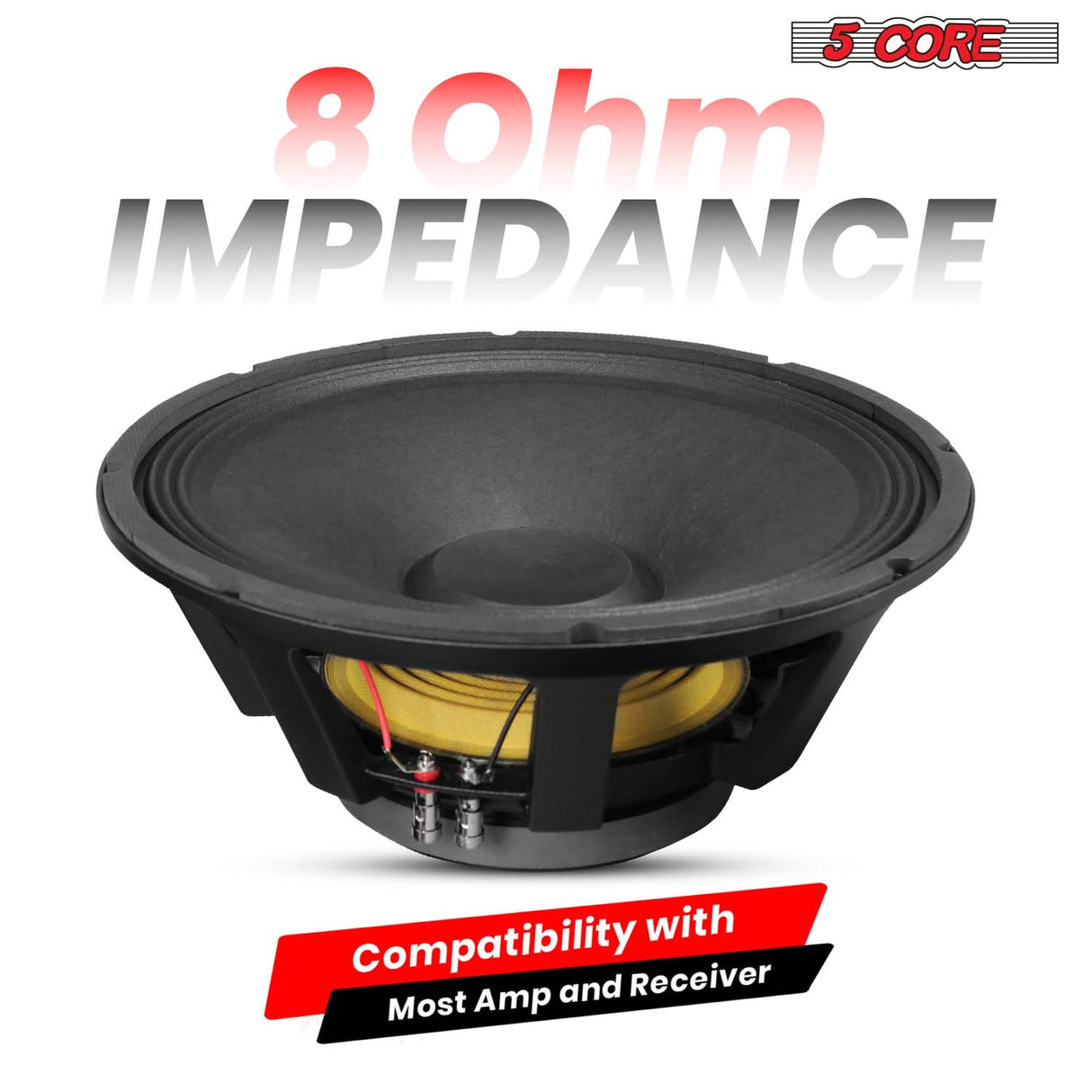 5 Core 15" Subwoofer Speaker 350W RMS Full Range PA DJ Audio Sub Woofer 8Ohm Bass Replacement Driver