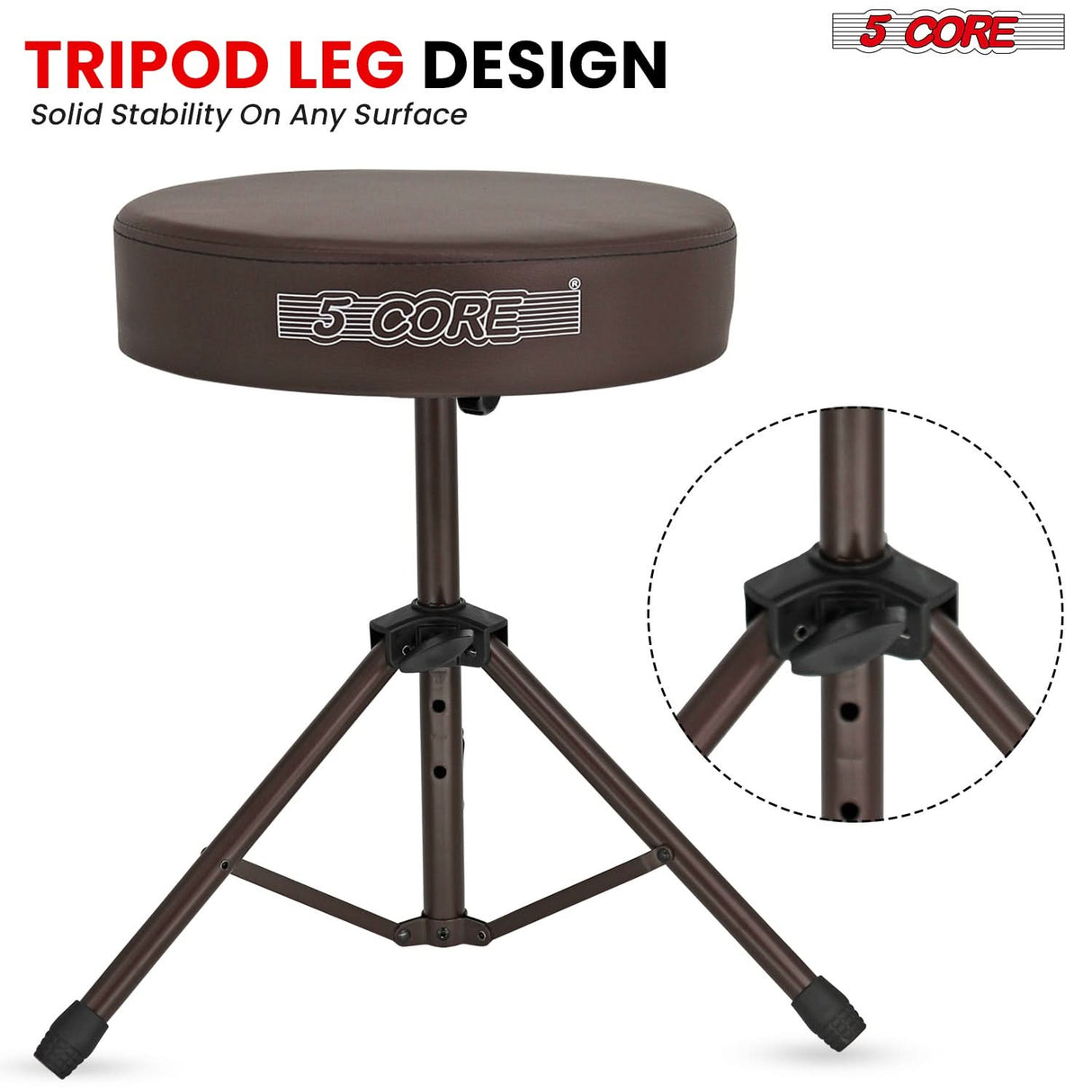 5 Core Drum Throne 3" Thick Padded Memory Foam Comfortable Drummer Stool 330Lb Capacity Adjustable