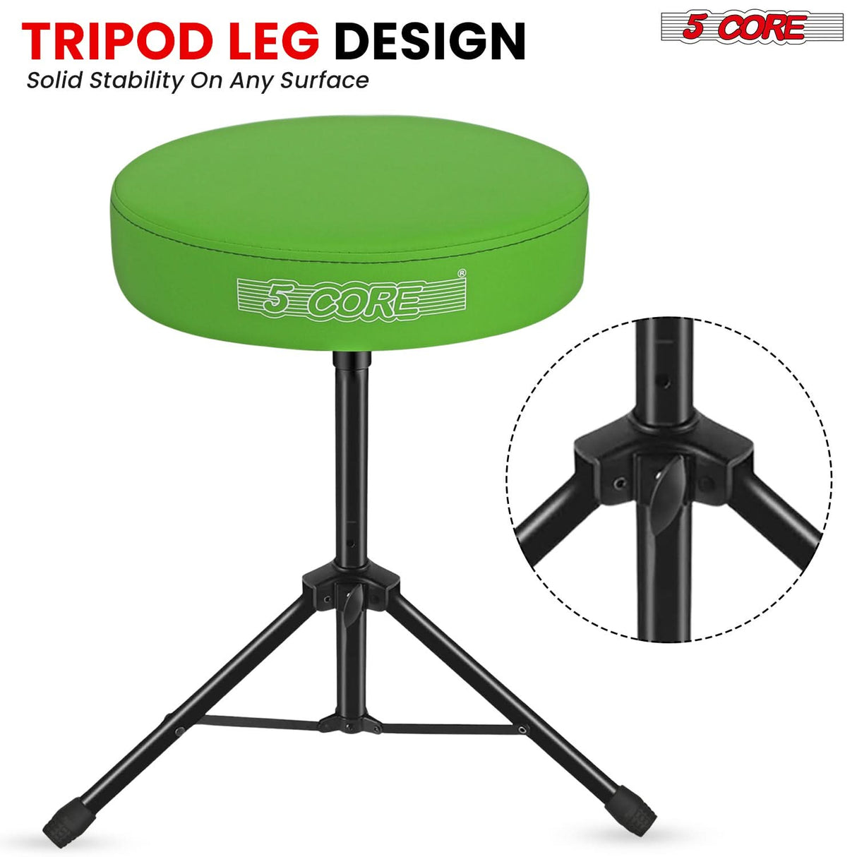 5 Core Drum Throne 3" Thick Padded Memory Foam Comfortable Drummer Stool 330Lb Capacity Adjustable