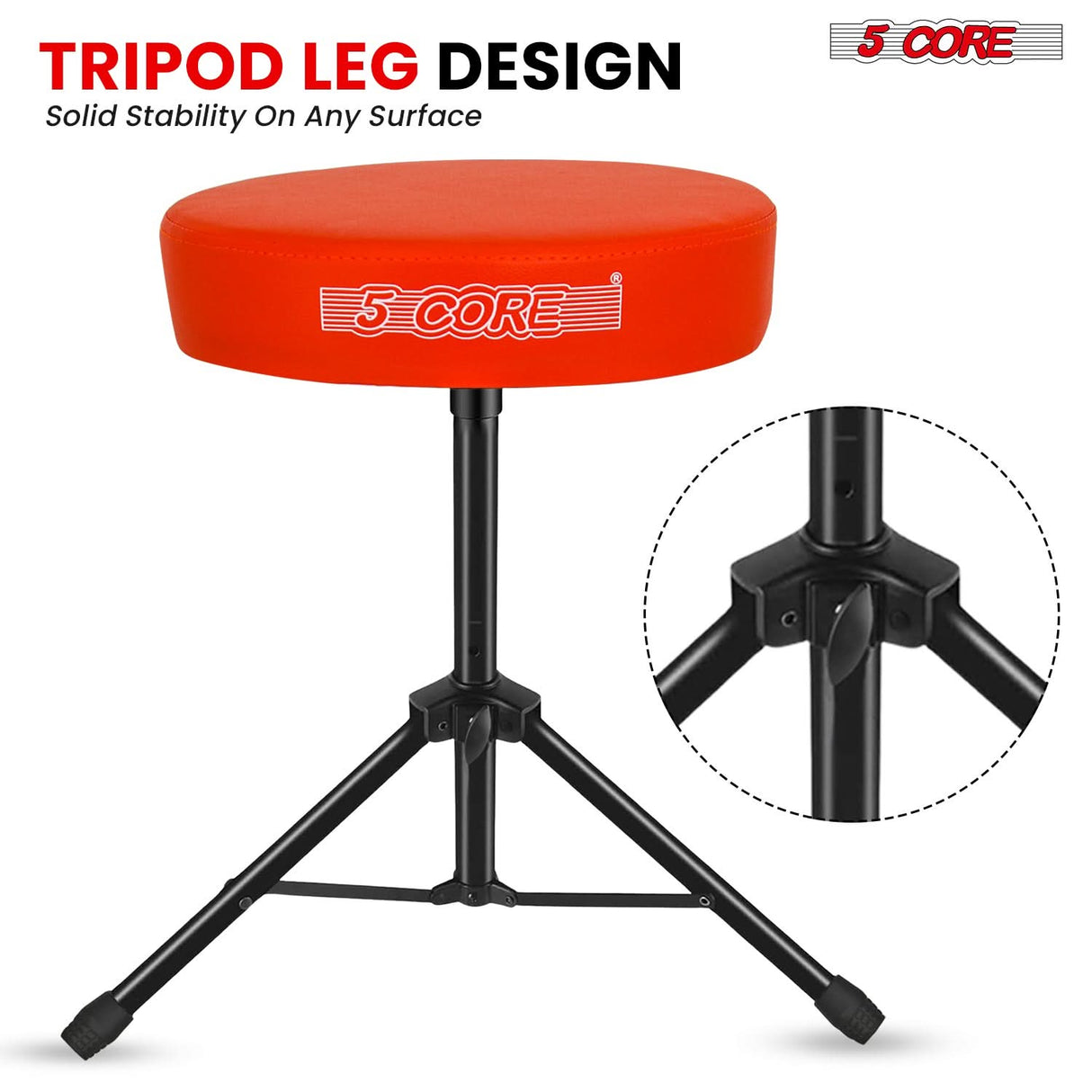 5 Core Drum Throne 3" Thick Padded Memory Foam Comfortable Drummer Stool 330Lb Capacity Adjustable