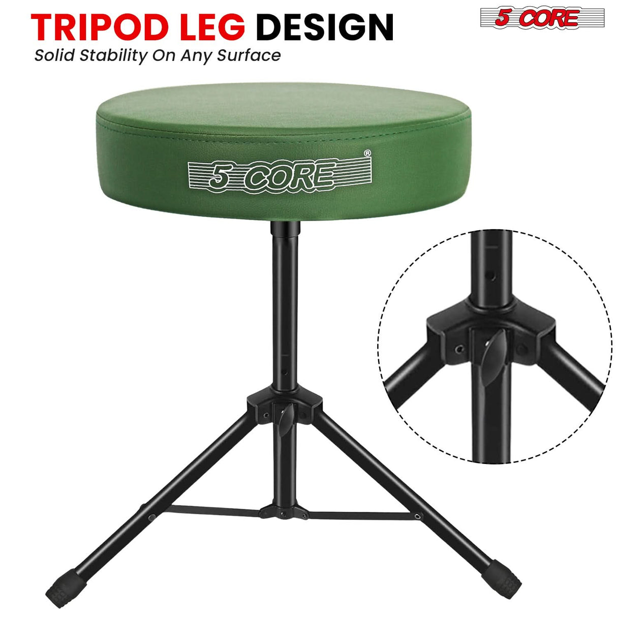 5 Core Drum Throne 3" Thick Padded Memory Foam Comfortable Drummer Stool 330Lb Capacity Adjustable