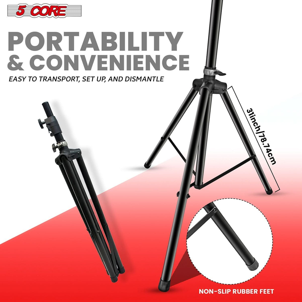 Durable 5Core floor stand with tripod base for stable speaker support