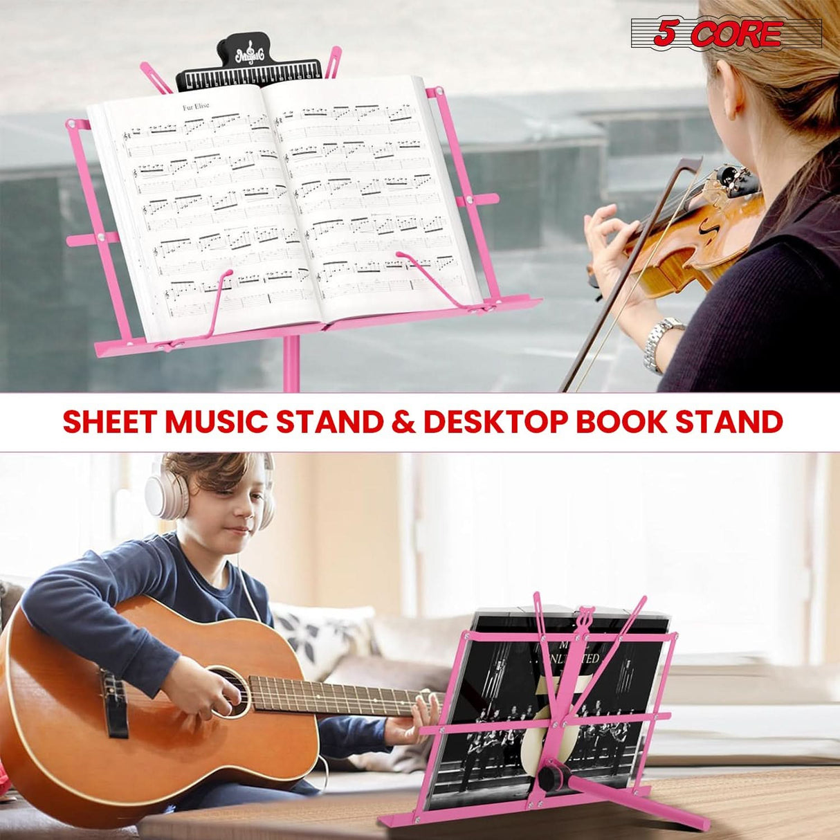 5 Core Music Stand Adjustable Desktop Book Stands Portable Sheet Holder All Metal Foldable Bookstand