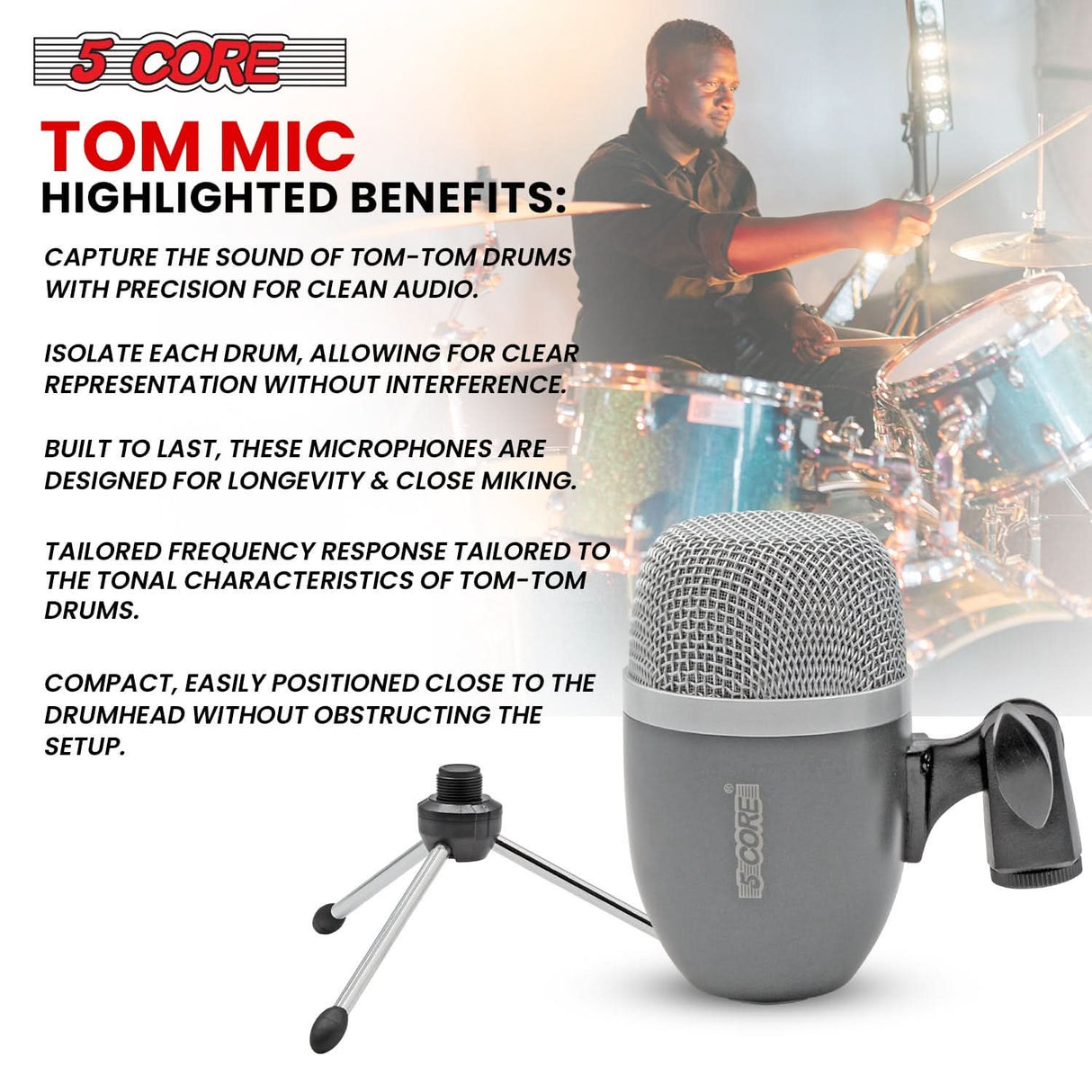 Reliable 5Core dynamic microphone for percussion and drum instruments