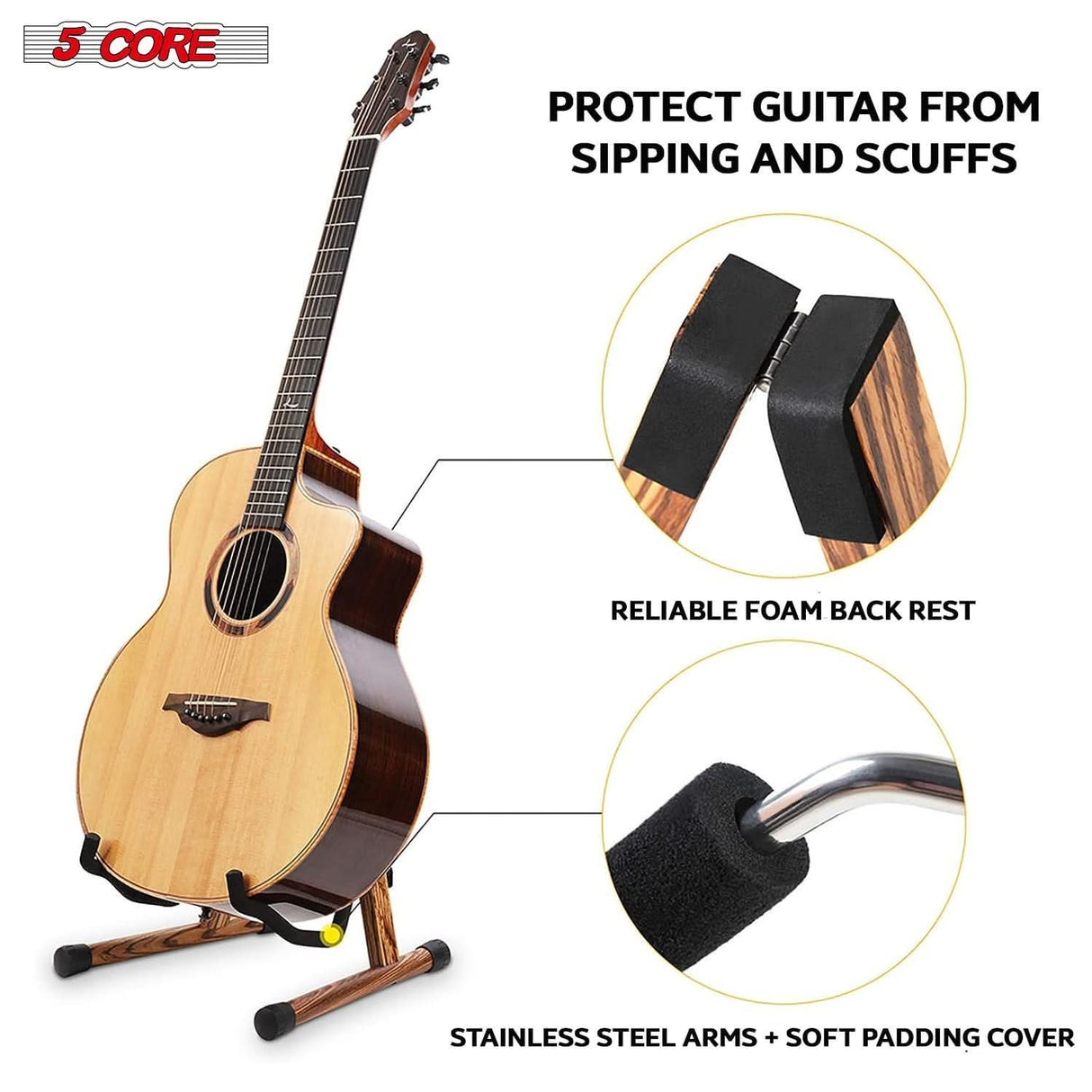 Compact and adjustable 5Core guitar stand with folding design for easy storage