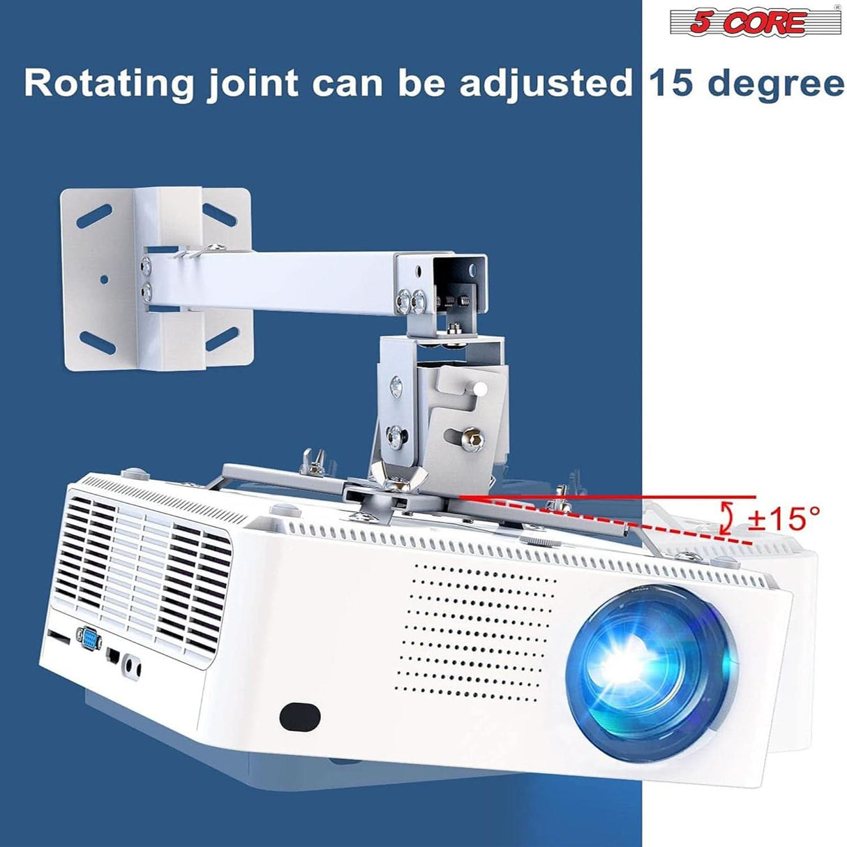 5Core universal projector mount for ceiling or wall with adjustable low profile 40lb capacity in white