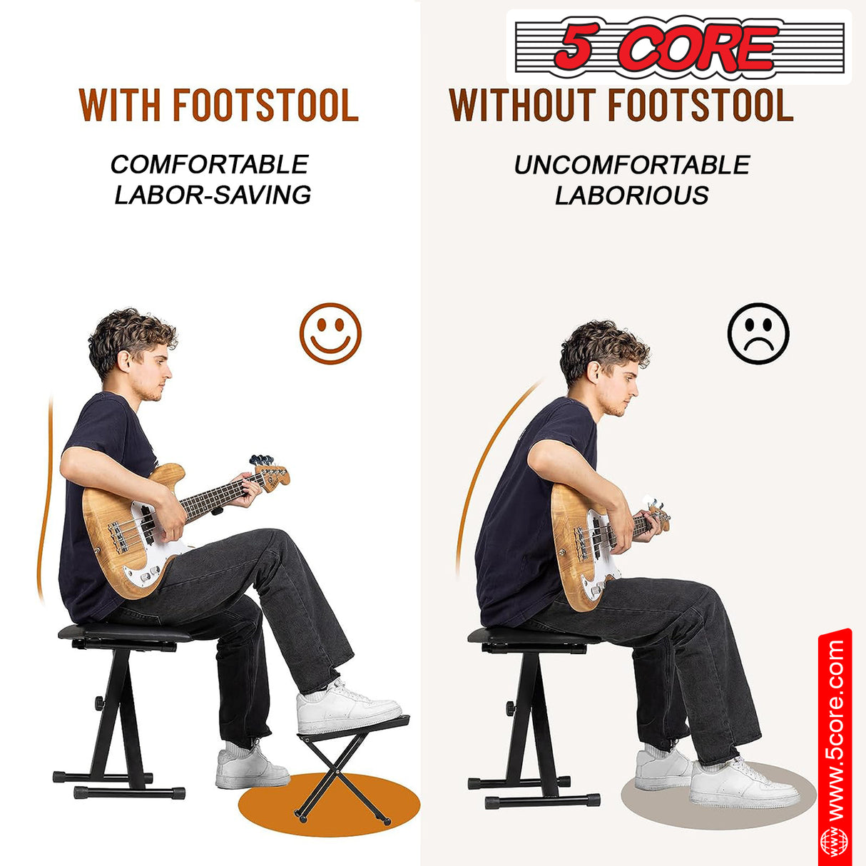 5Core Guitar Foot Stool Height Adjustable Folding Leg Rest Classical Footrest