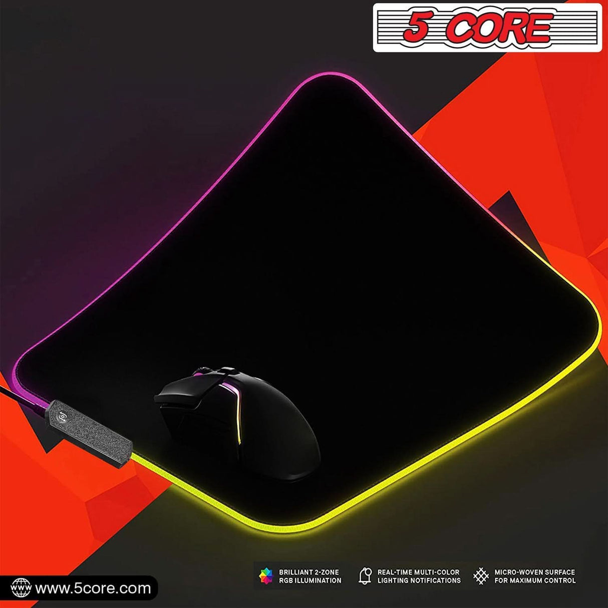 5Core RGB desk mouse mat with dynamic lighting effects and durable rubber base for gamers