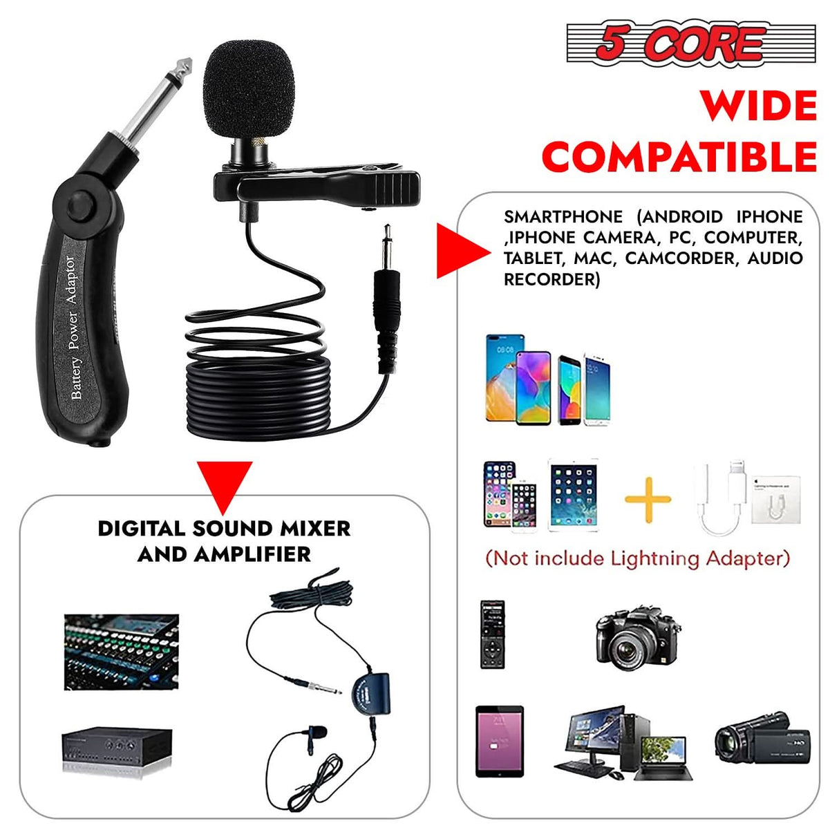 5Core 3.5mm clip-on lavalier mic, omnidirectional professional lapel microphone