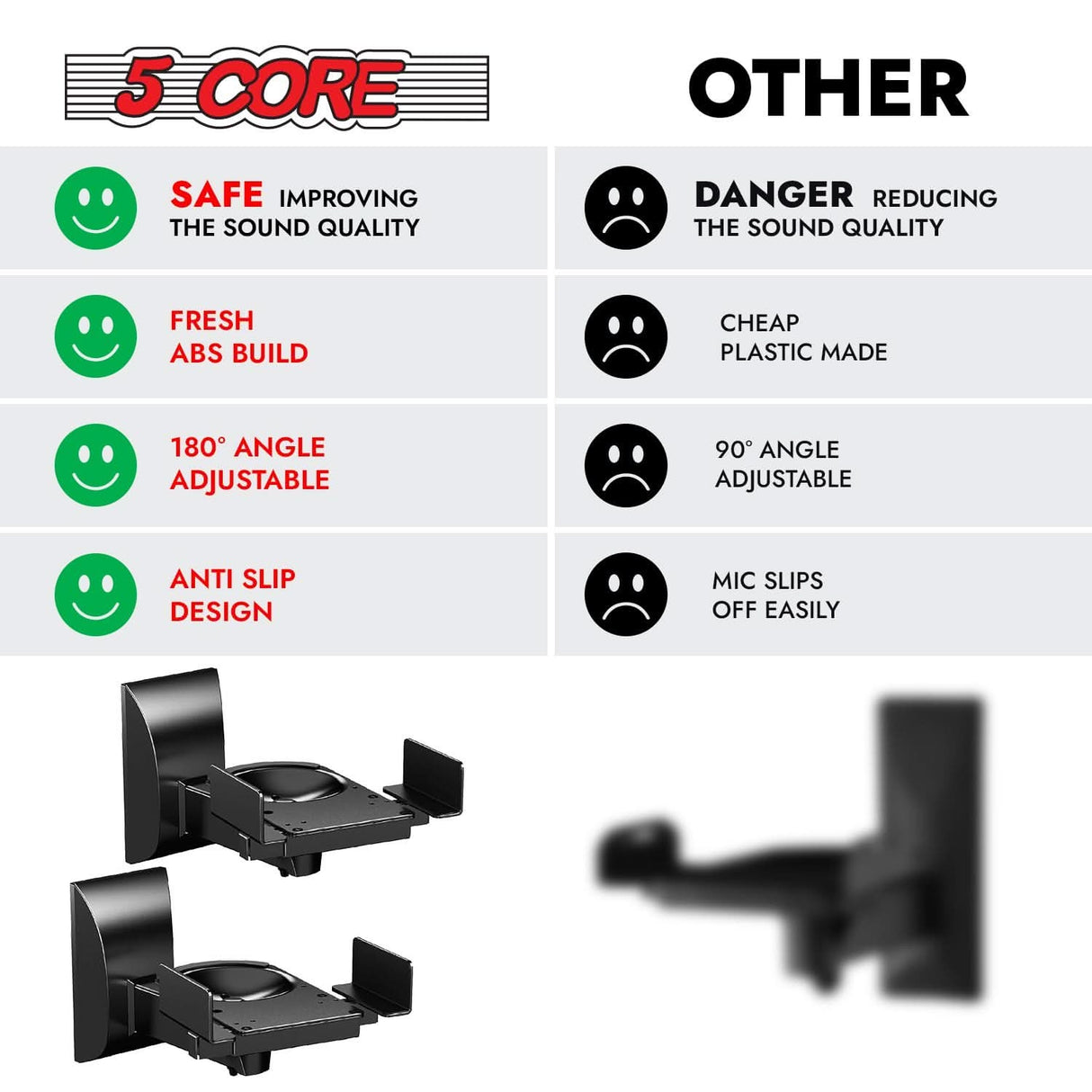 5Core bookshelf speaker wall mount, 11-inch, adjustable swivel, pair