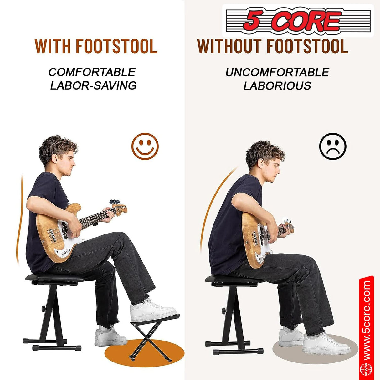 5Core Guitar Foot Stool Height Adjustable Folding Leg Rest Classical Footrest