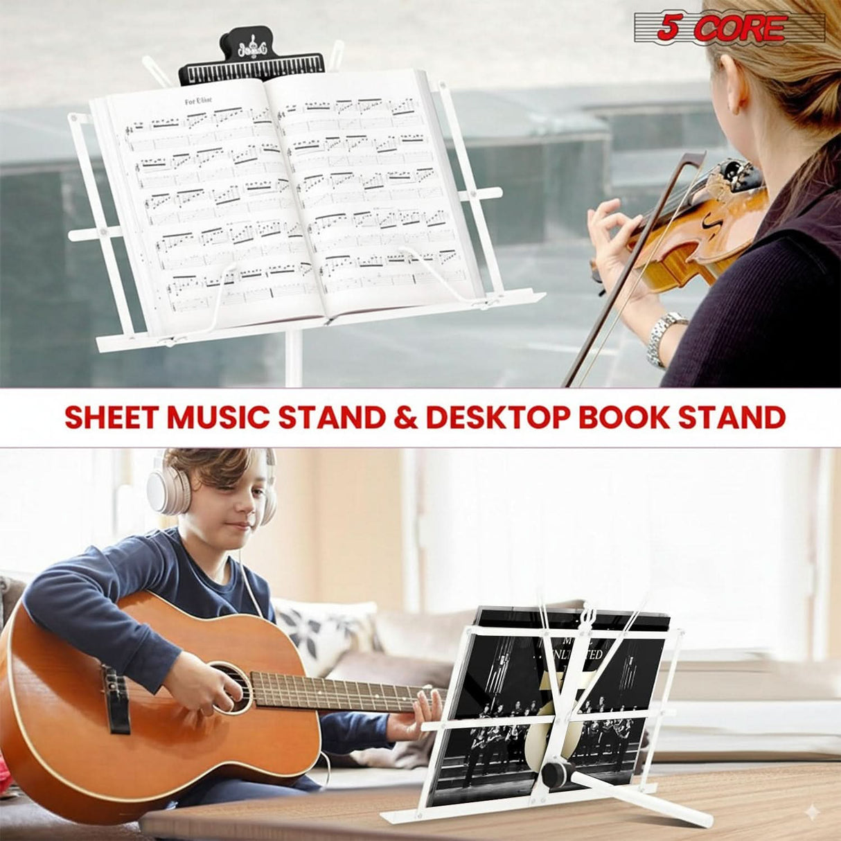 5 Core Music Stand Adjustable Desktop Book Stands Portable Sheet Holder All Metal Foldable Bookstand