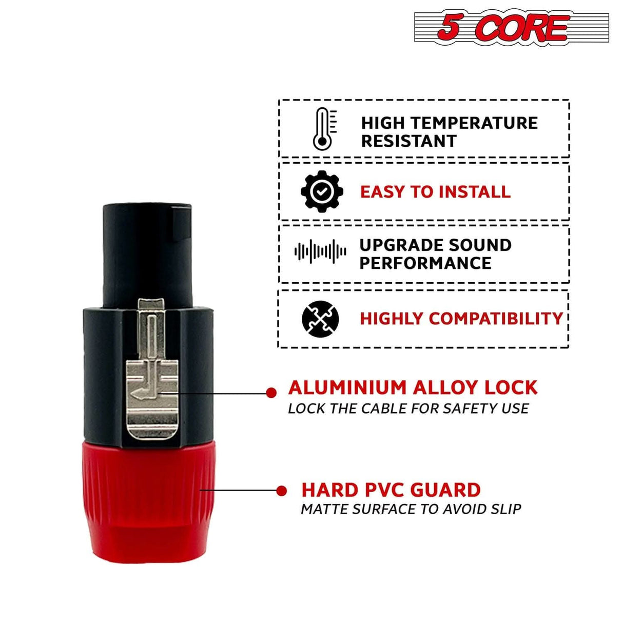 5 Core speakon male pin connectors for speaker and amp setups