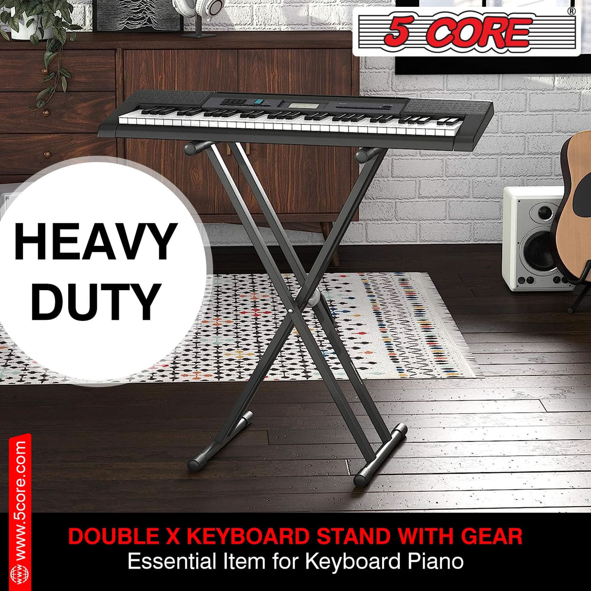 5Core keyboard stand double X style for 49 to 88 keys adjustable piano riser with gear
