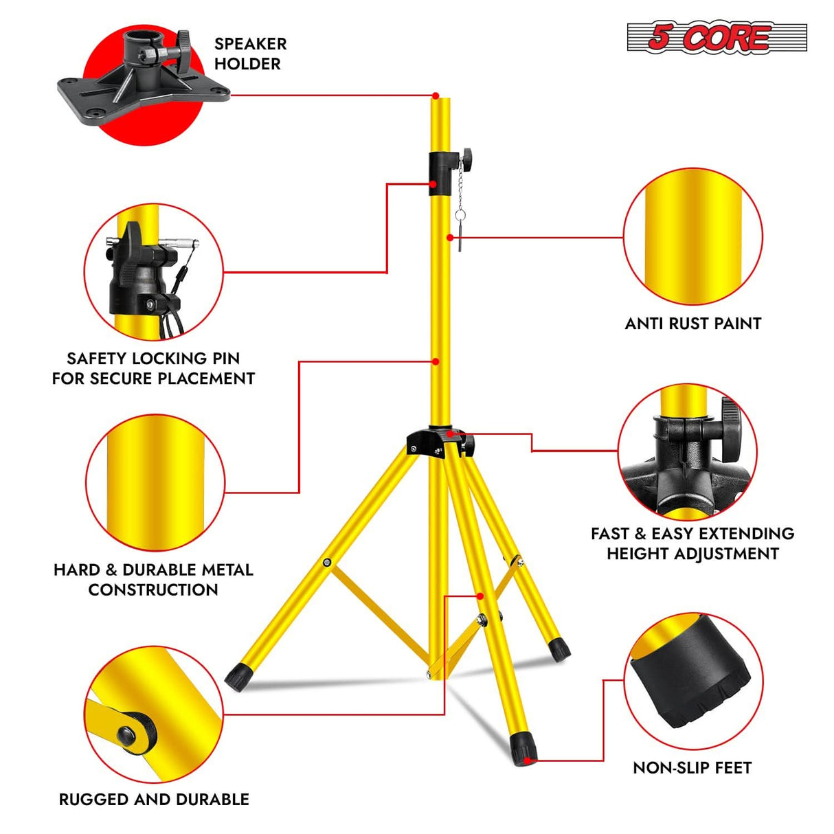 5Core Speaker Stand Tripod 2Pcs Tall Adjustable 72 Inch DJ Studio Monitor Stands Pole Mount