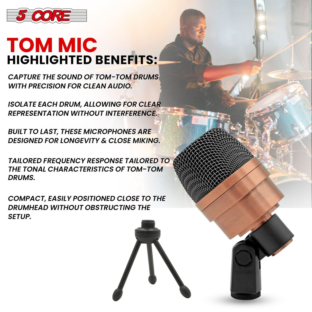 5Core copper microphone for tom drums with noise isolation