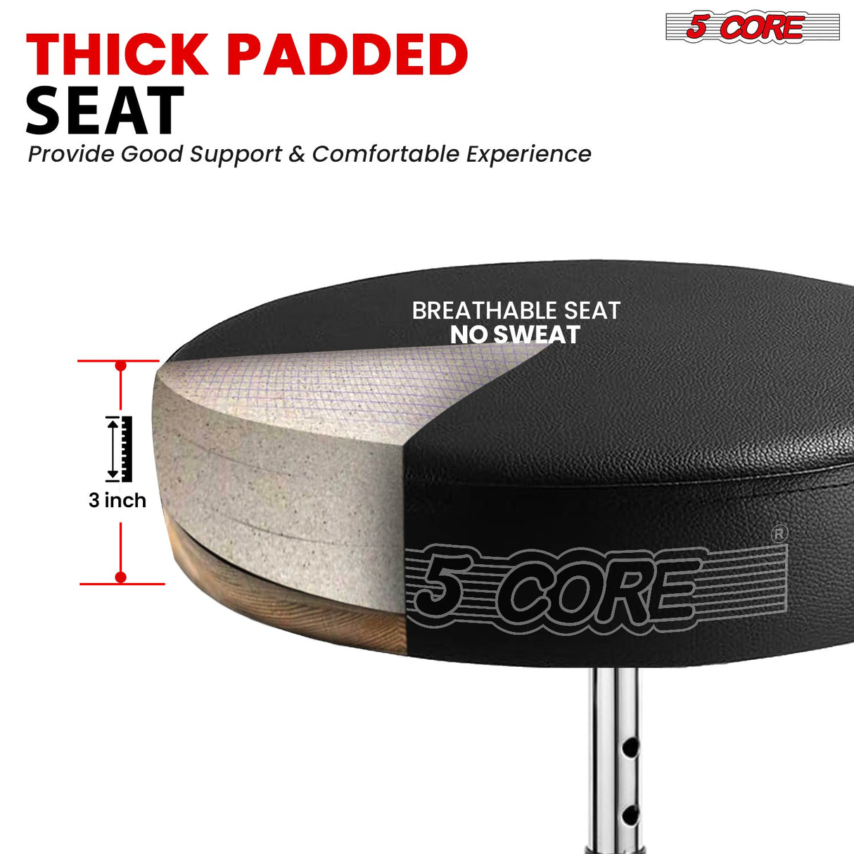 5Core Drum Throne Adjustable Guitar Stool Padded Seat + Drum Practice Pad Snare Drumming Stand