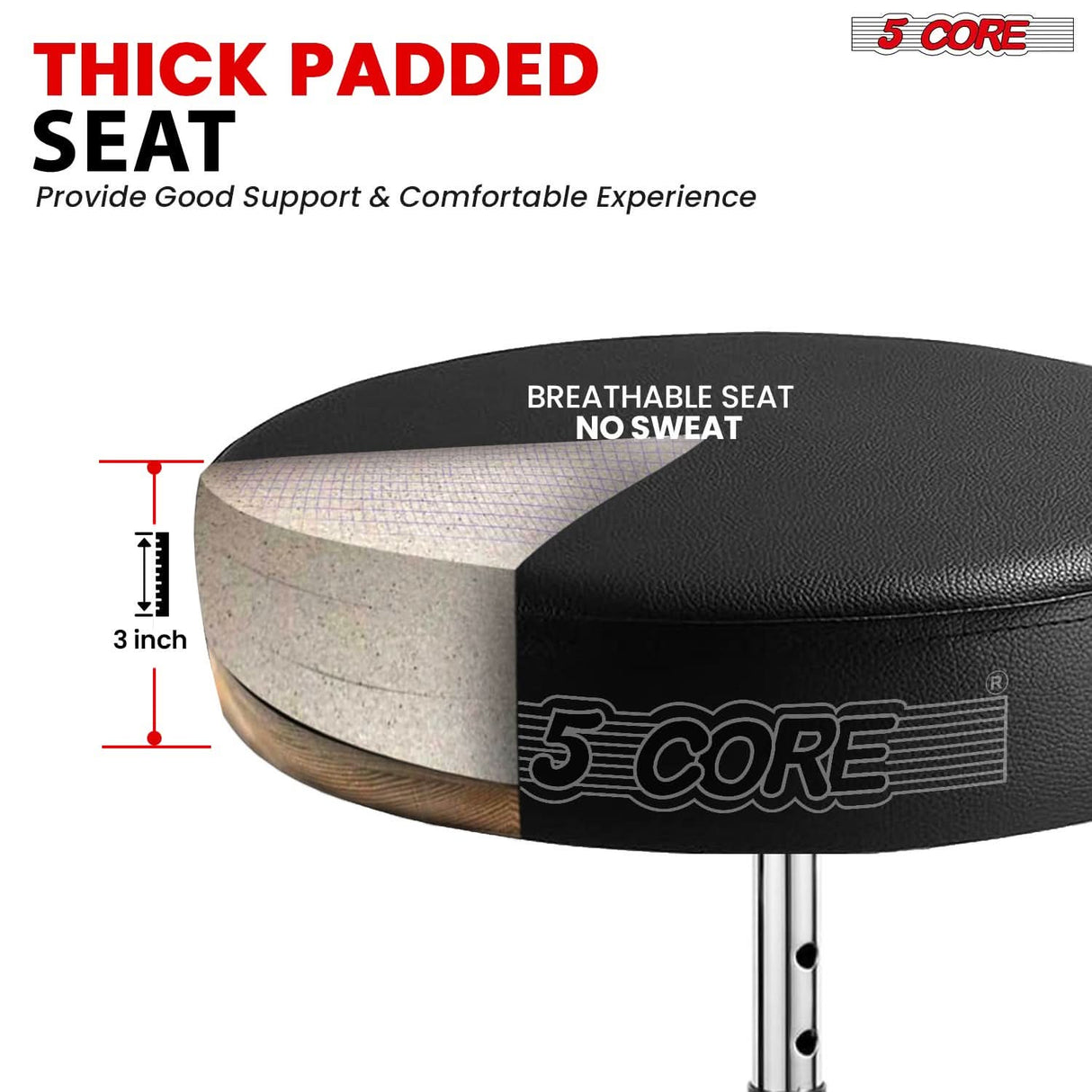 5Core Drum Throne Adjustable Guitar Stool Padded Seat + Drum Practice Pad Snare Drumming Stand